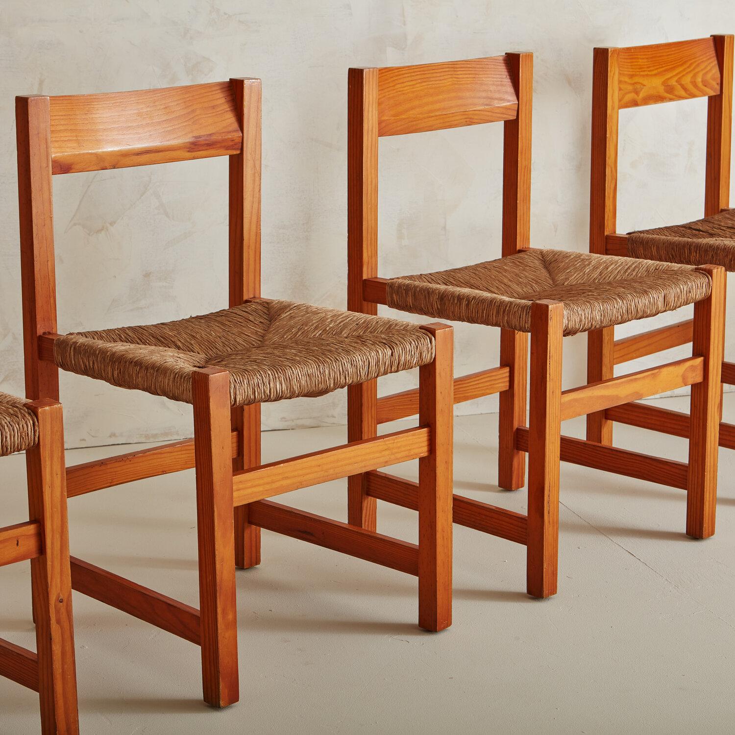 Set of Twelve Valsain Pine and Rush Dining Chairs by Joaquim Belsa Aldea 13