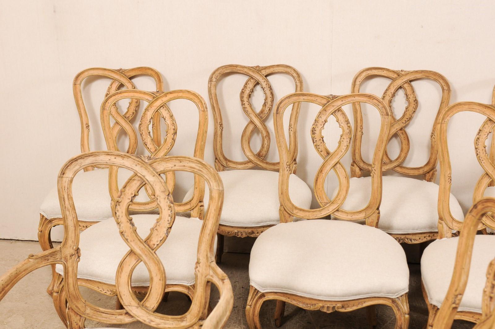 Set of Twelve Venetian Style Carved Wood Ribbon Back-Splat Dining Room Chairs 4