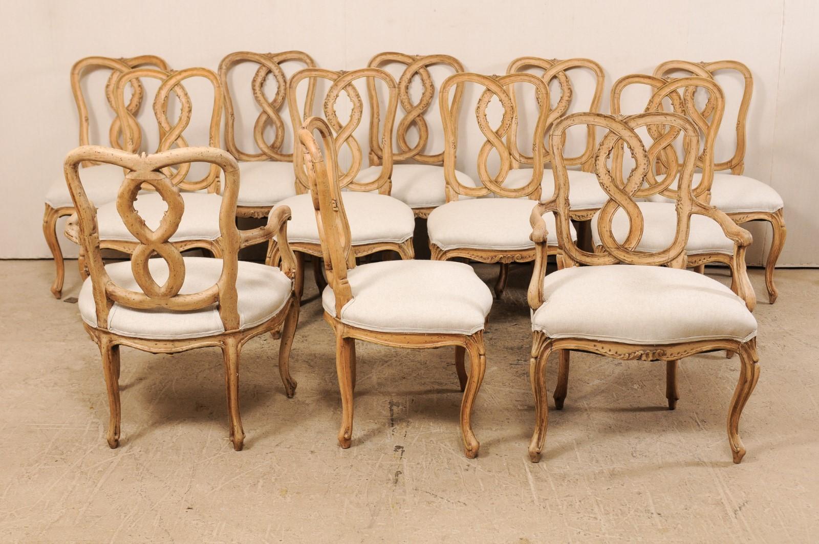 American Set of Twelve Venetian Style Carved Wood Ribbon Back-Splat Dining Room Chairs