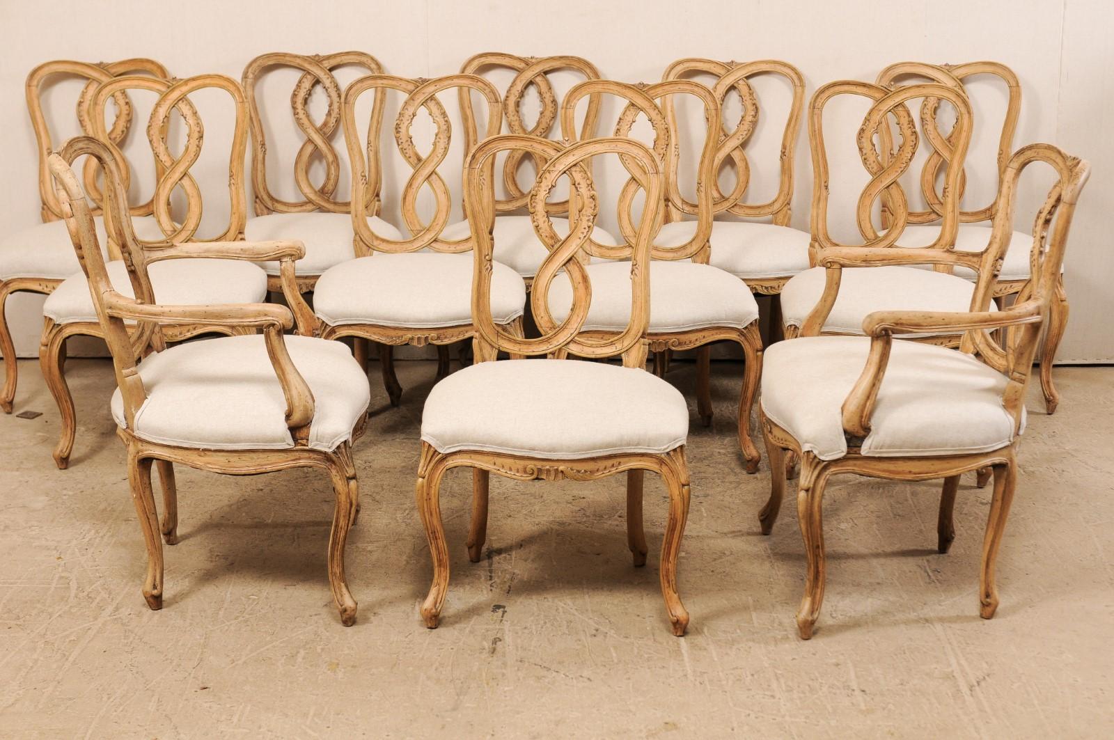 20th Century Set of Twelve Venetian Style Carved Wood Ribbon Back-Splat Dining Room Chairs