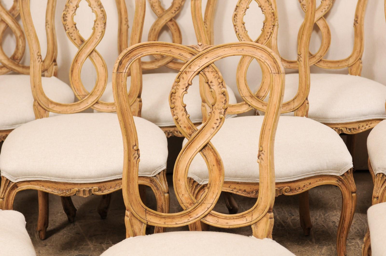 Set of Twelve Venetian Style Carved Wood Ribbon Back-Splat Dining Room Chairs 1