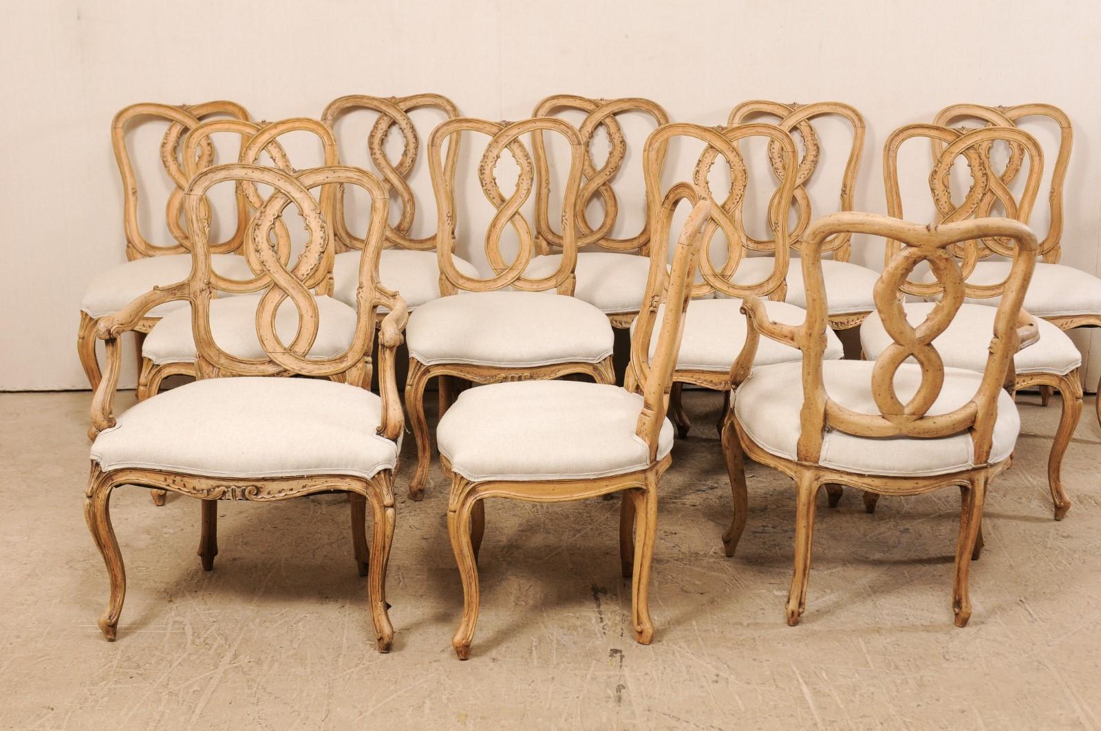 Set of Twelve Venetian Style Carved Wood Ribbon Back-Splat Dining Room Chairs 3
