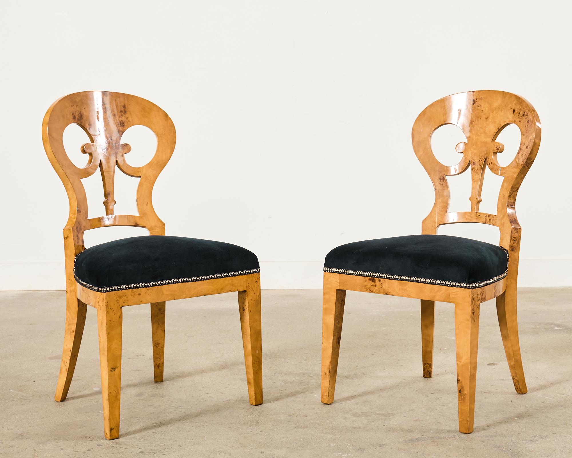 Set of Twelve Viennese Biedermeier Style Burl Maple Dining Chairs For Sale 12