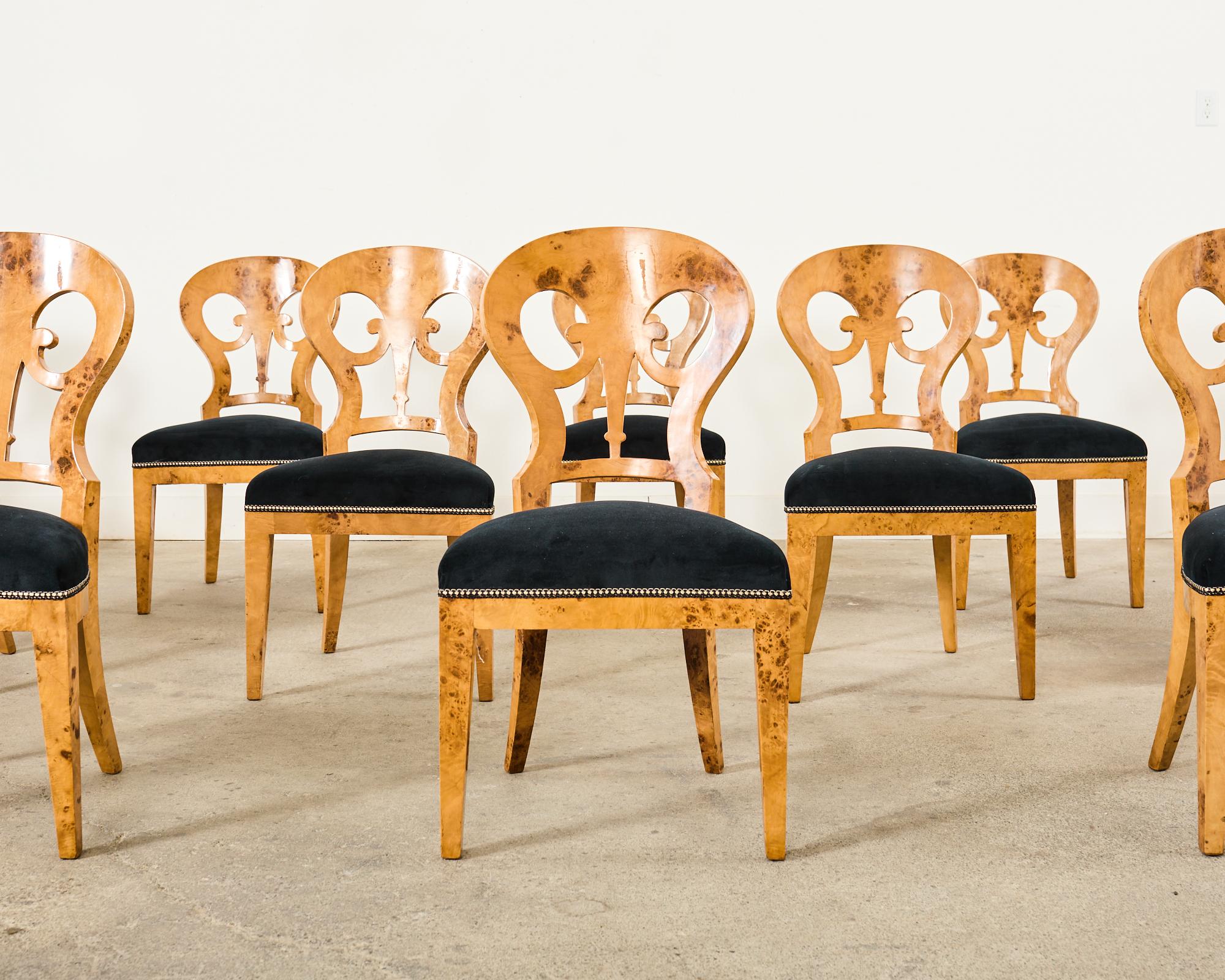 Hand-Crafted Set of Twelve Viennese Biedermeier Style Burl Maple Dining Chairs For Sale