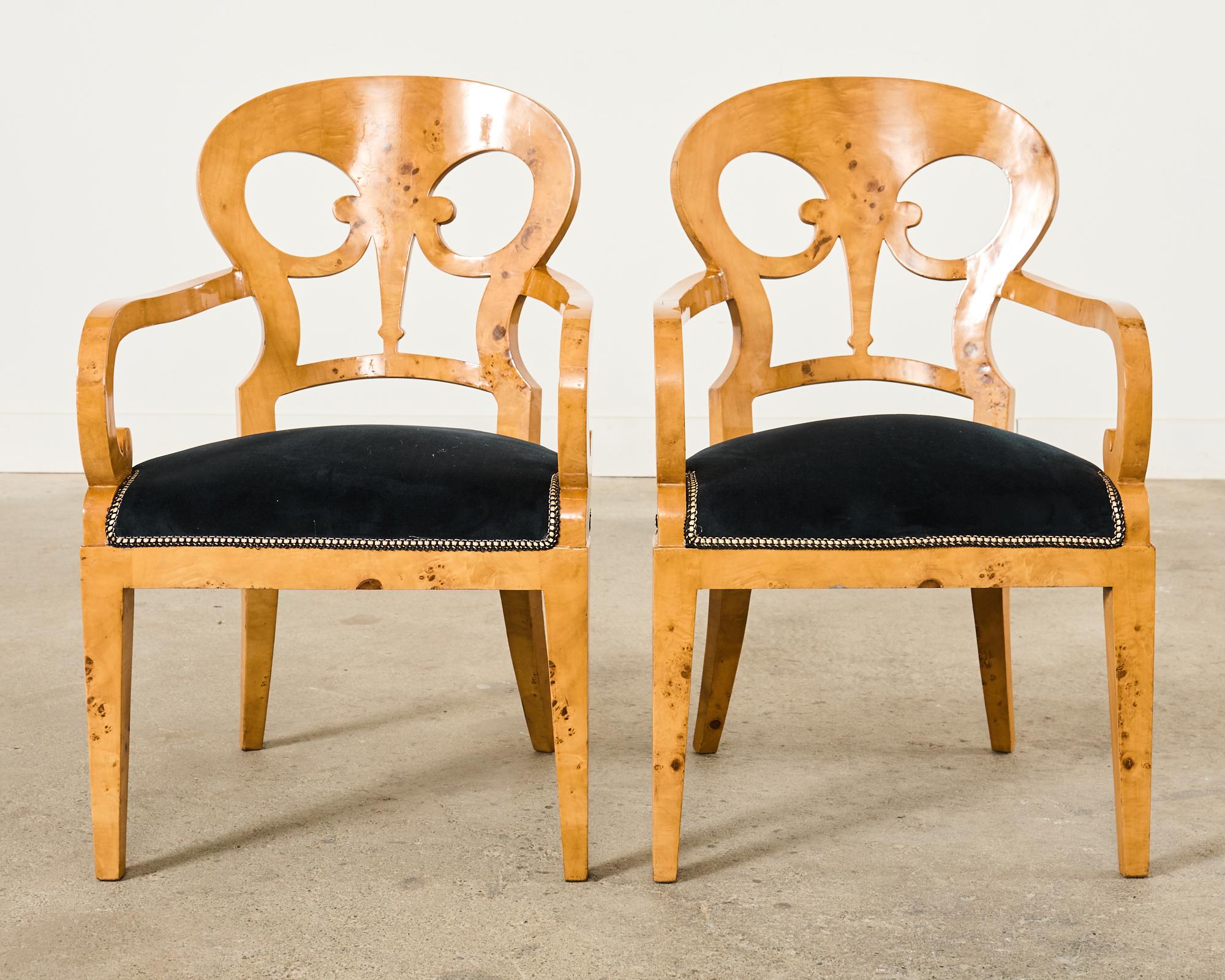 Set of Twelve Viennese Biedermeier Style Burl Maple Dining Chairs In Good Condition For Sale In Rio Vista, CA