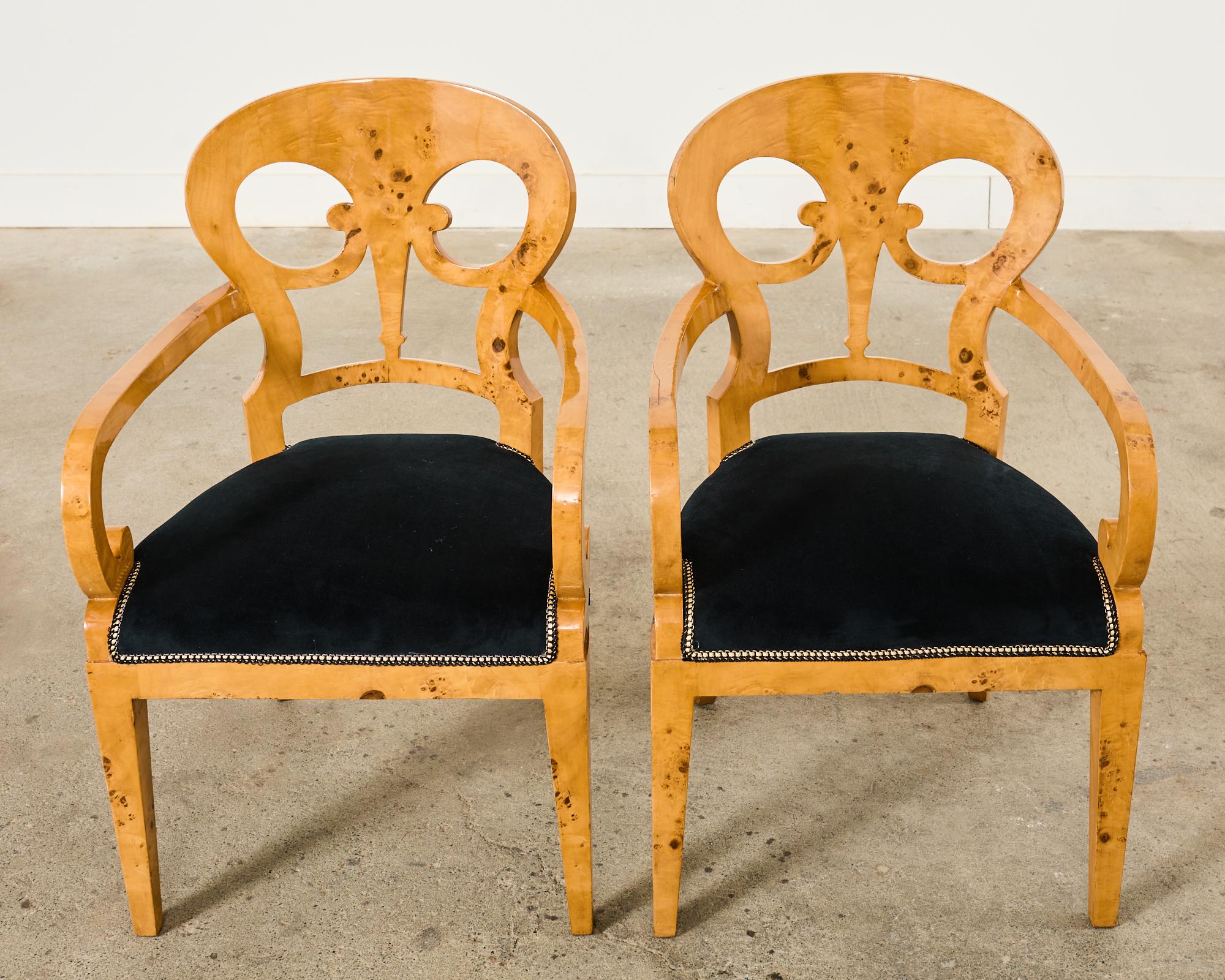20th Century Set of Twelve Viennese Biedermeier Style Burl Maple Dining Chairs  For Sale