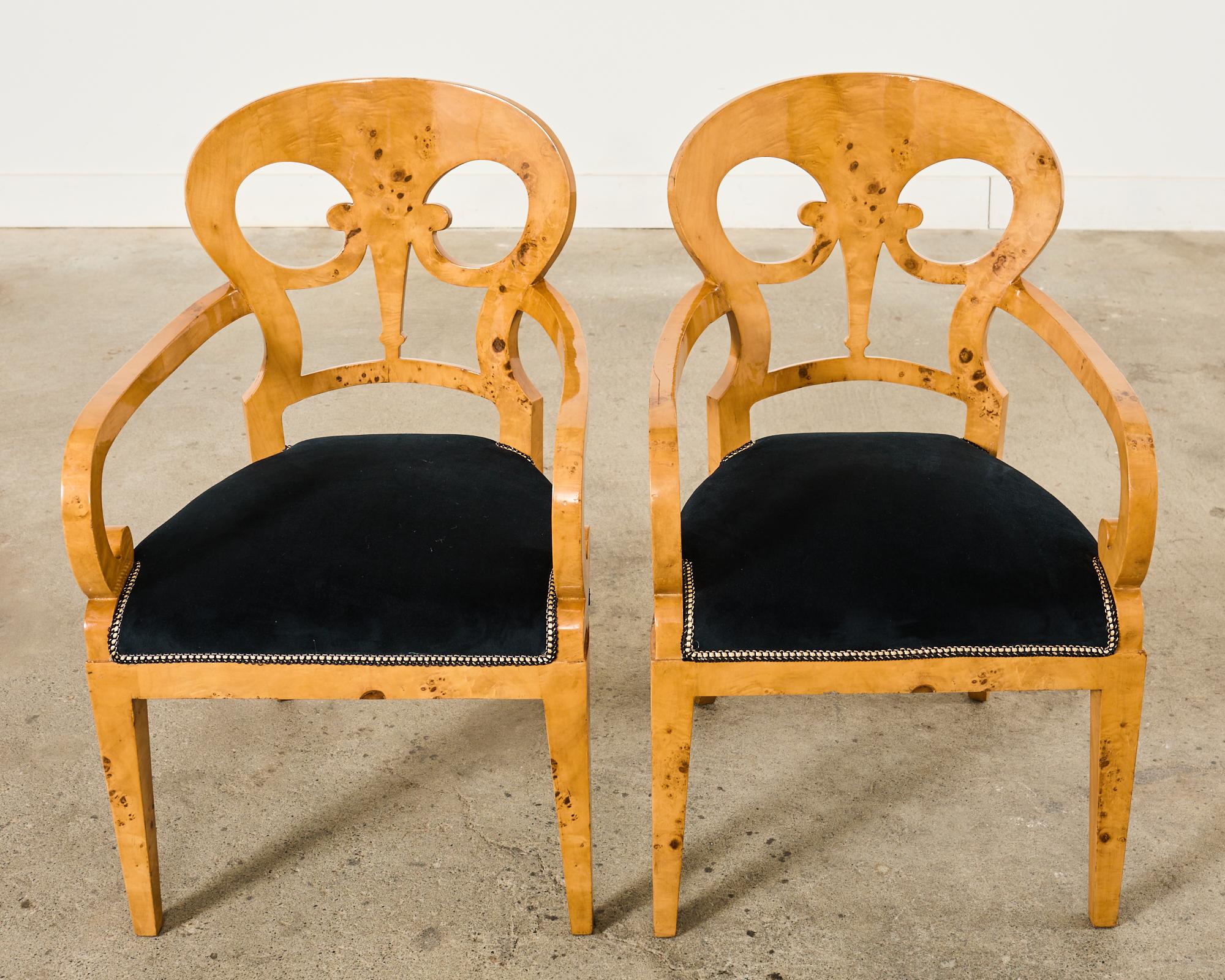 20th Century Set of Twelve Viennese Biedermeier Style Burl Maple Dining Chairs For Sale