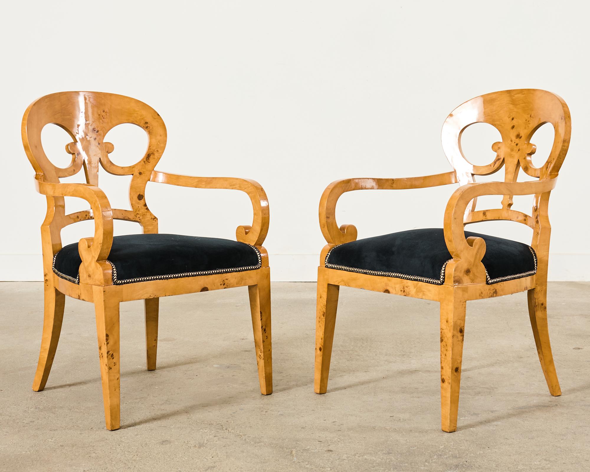 Fabric Set of Twelve Viennese Biedermeier Style Burl Maple Dining Chairs  For Sale