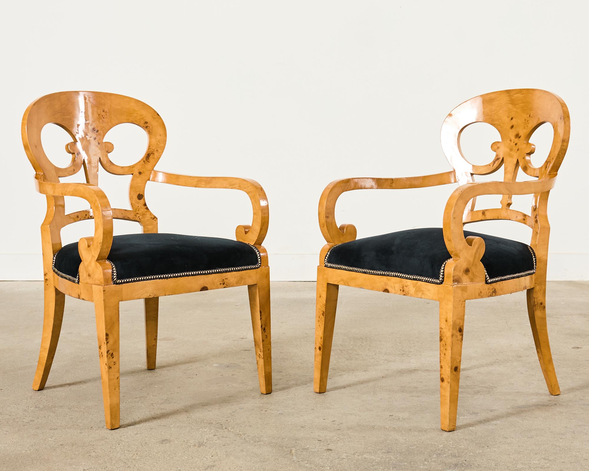 Fabric Set of Twelve Viennese Biedermeier Style Burl Maple Dining Chairs For Sale
