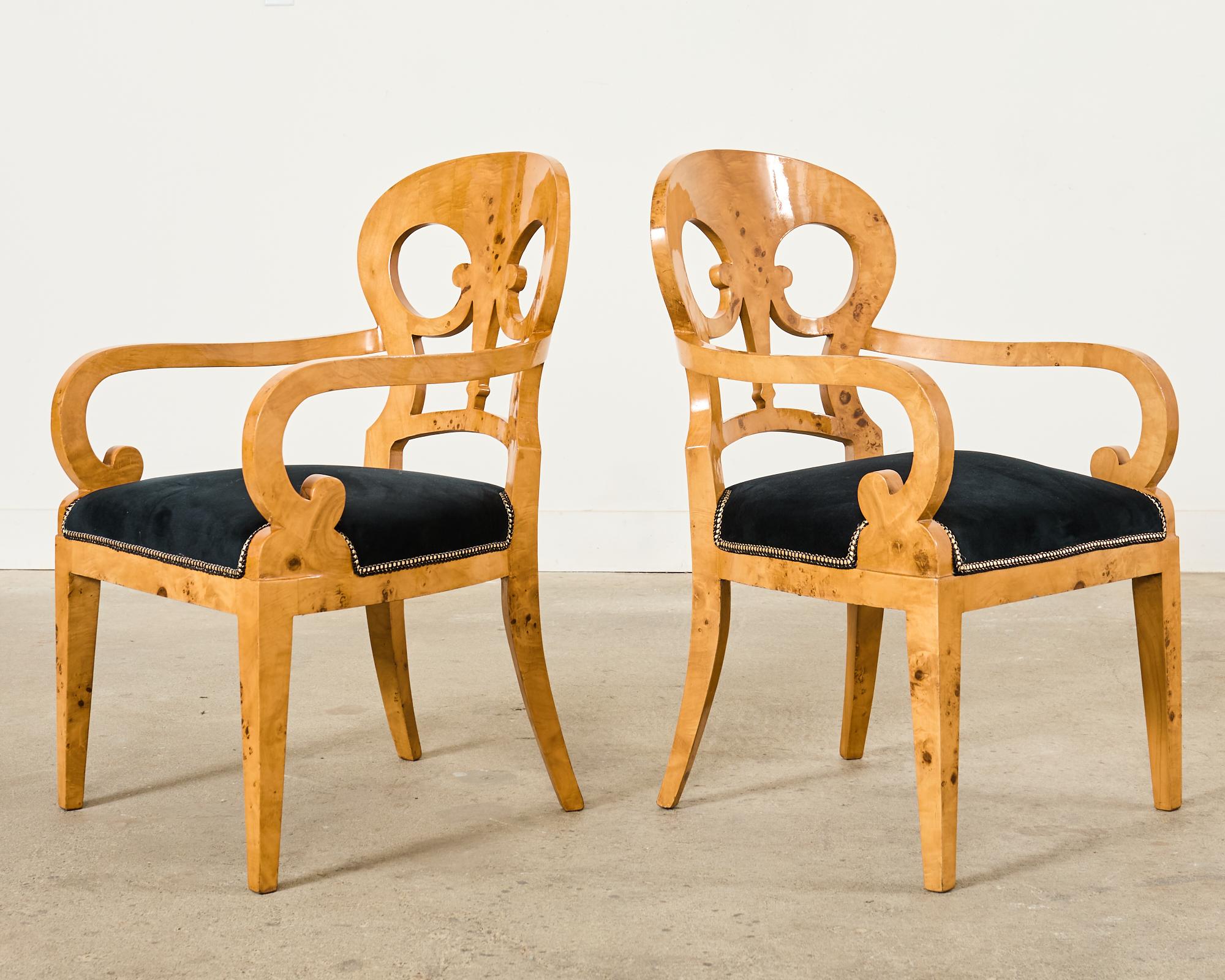 Set of Twelve Viennese Biedermeier Style Burl Maple Dining Chairs For Sale 1