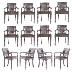 Set of Twelve Vintage Anglo Indian Metal Clad Neoclassical Armchairs
