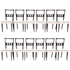 Set of Twelve Vintage Dining Chairs with White Velvet Upholstery, Italy