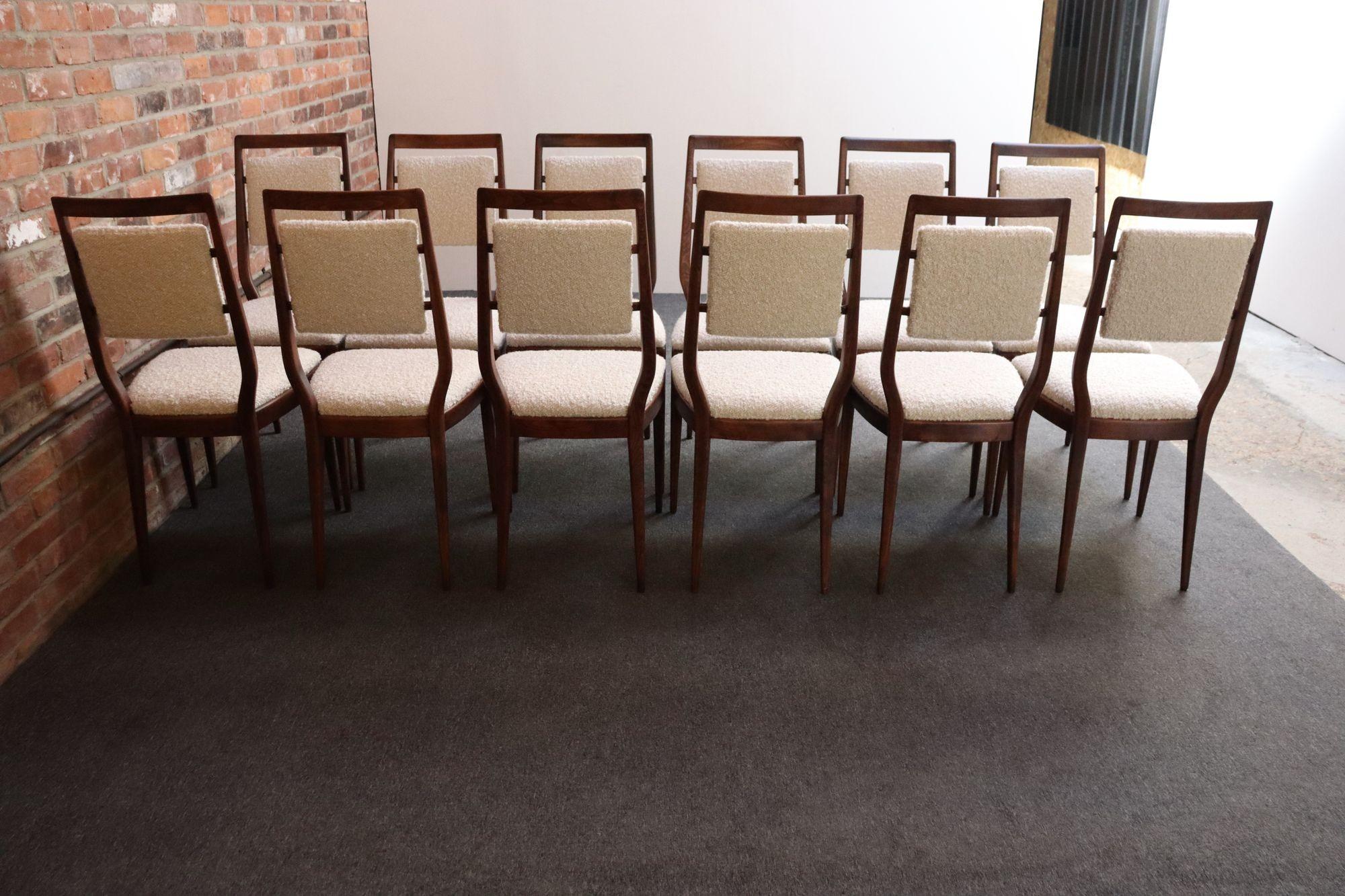 Set of Twelve Vintage Italian Modern Walnut Dining Chairs by Vittorio Dassi 3
