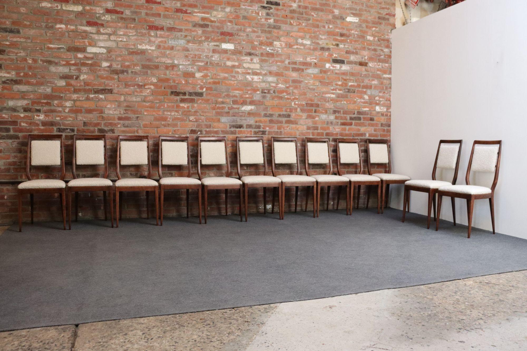 Stained Set of Twelve Vintage Italian Modern Walnut Dining Chairs by Vittorio Dassi