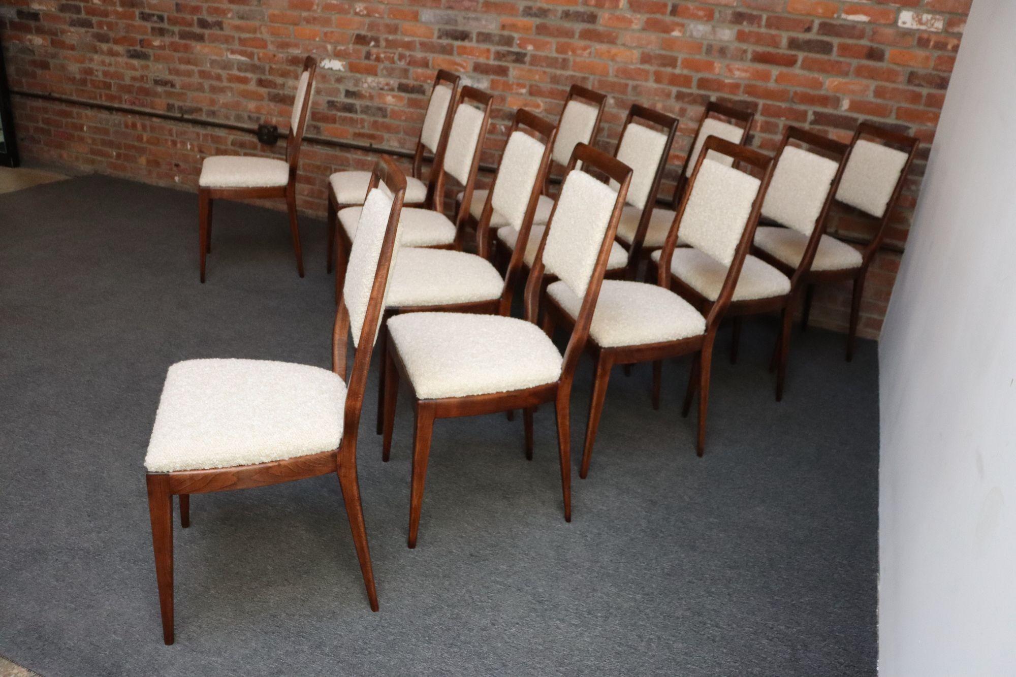 Set of Twelve Vintage Italian Modern Walnut Dining Chairs by Vittorio Dassi 1