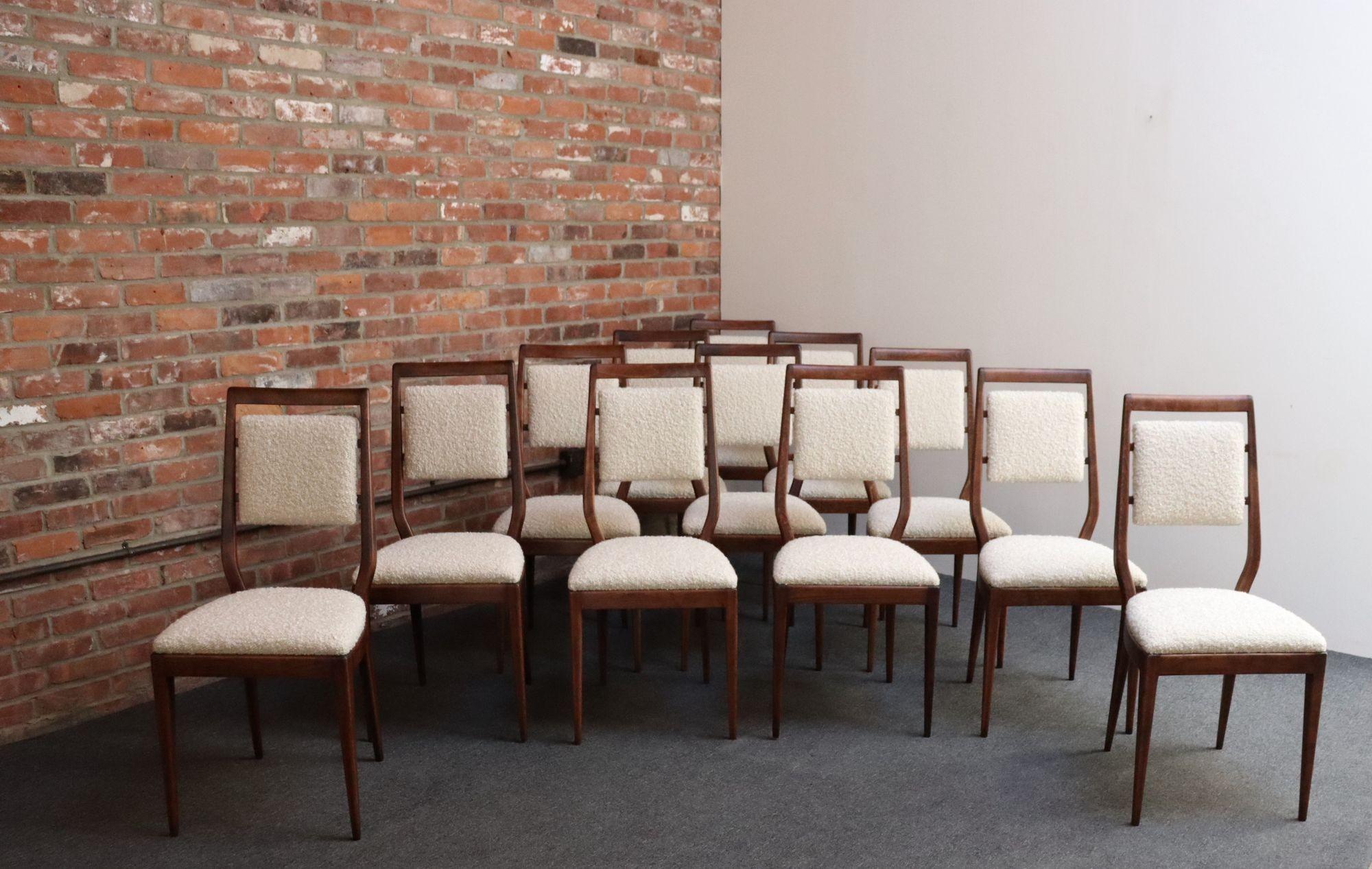 Set of Twelve Vintage Italian Modern Walnut Dining Chairs by Vittorio Dassi 2