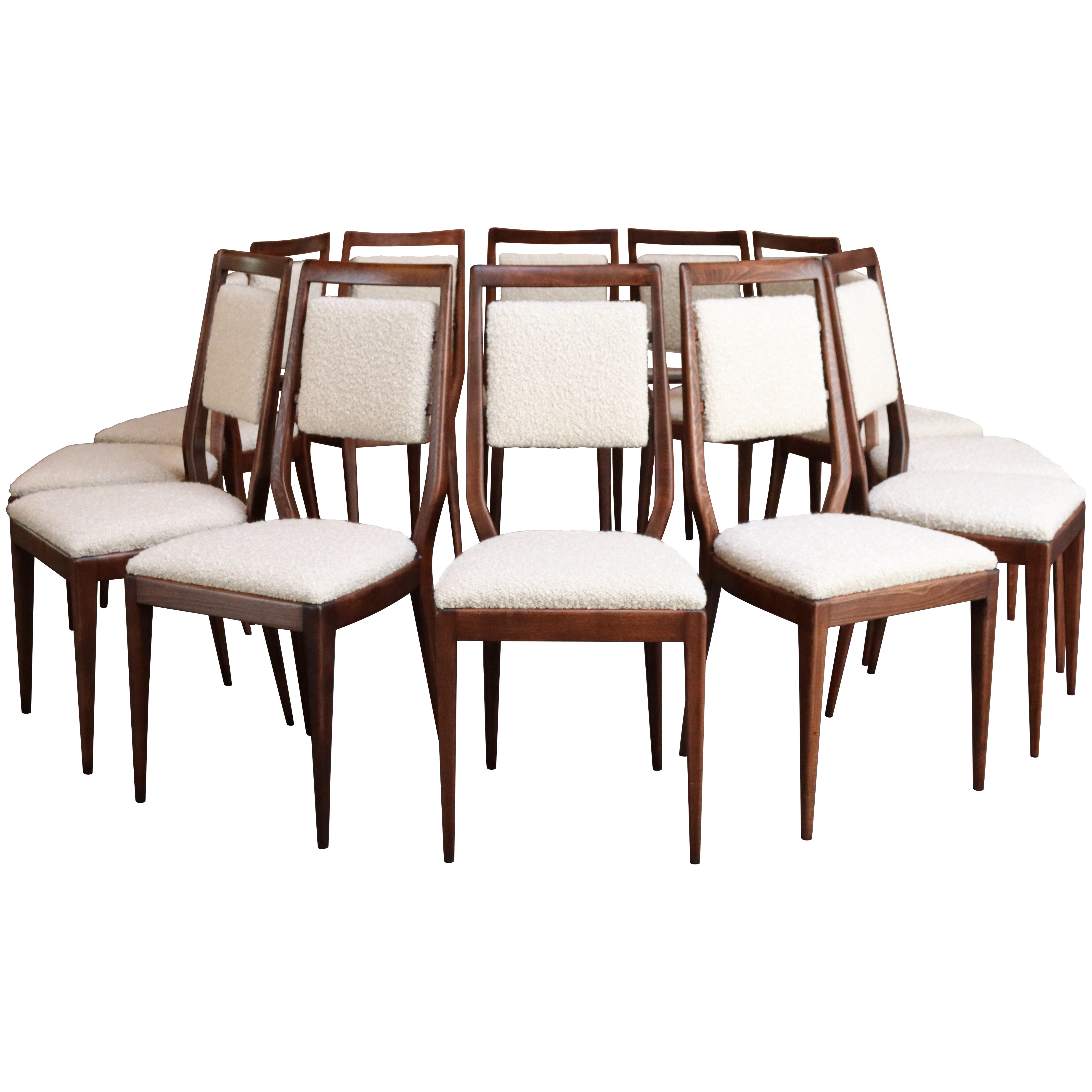 Set of Twelve Vintage Italian Modern Walnut Dining Chairs by Vittorio Dassi