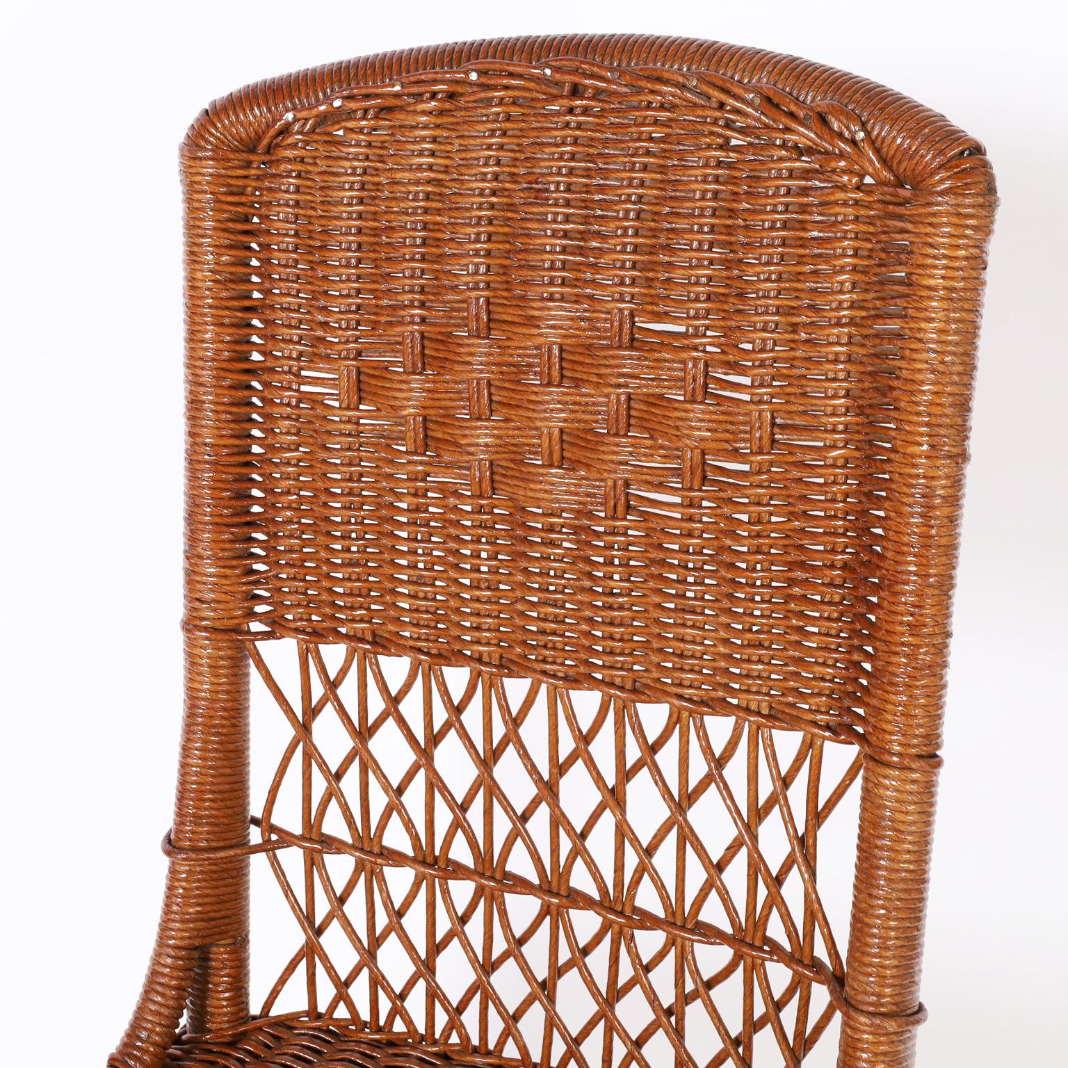 American Set of Twelve Vintage Wicker Dining Chairs For Sale