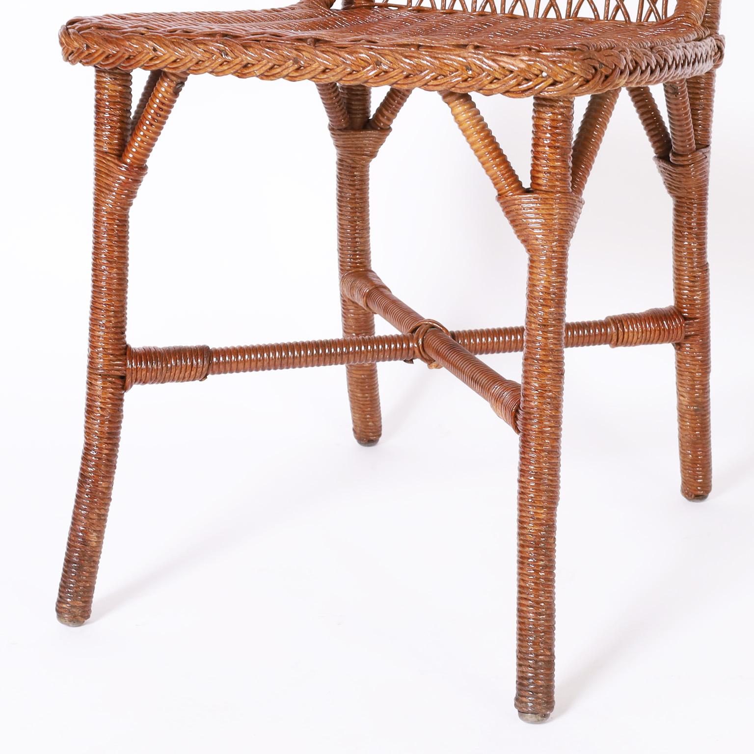 Hand-Woven Set of Twelve Vintage Wicker Dining Chairs For Sale