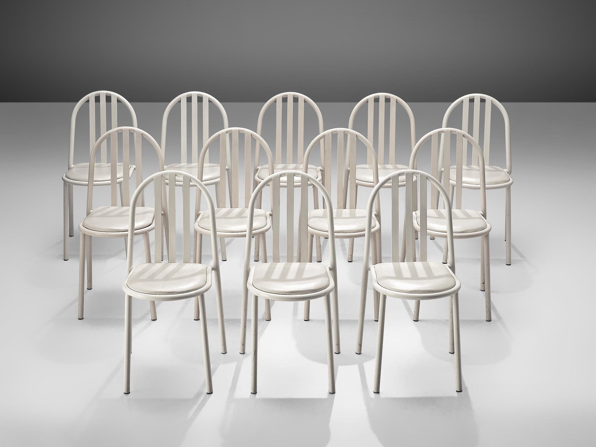 Mid-Century Modern Set of Twelve White Tubular Steel Chairs by Robert Mallet Stevens