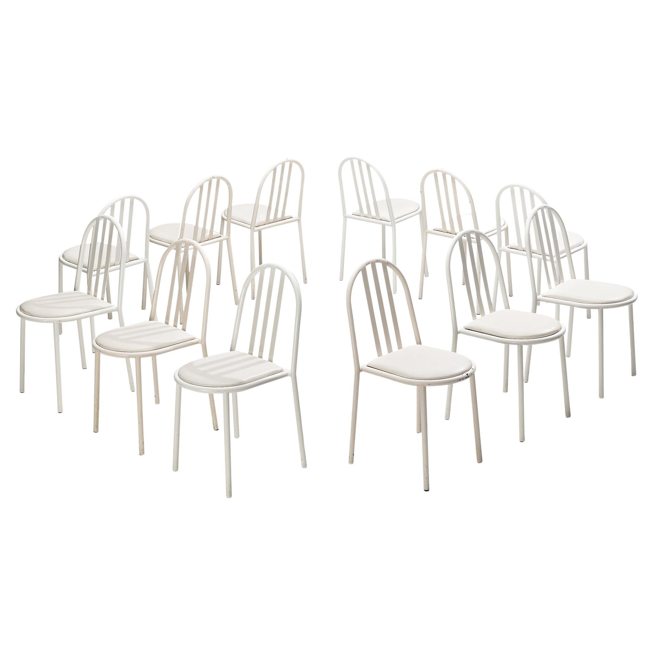 Set aus zwölf weißen Stahlstühlen mit röhrenförmigem Design von Robert Mallet Stevens