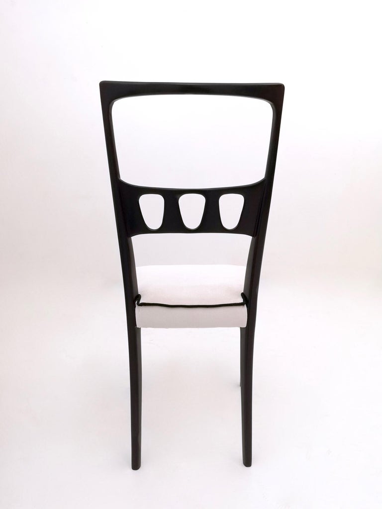 Set of Twelve White Velvet with Black Edges Dining Chairs, Italy, 1950s