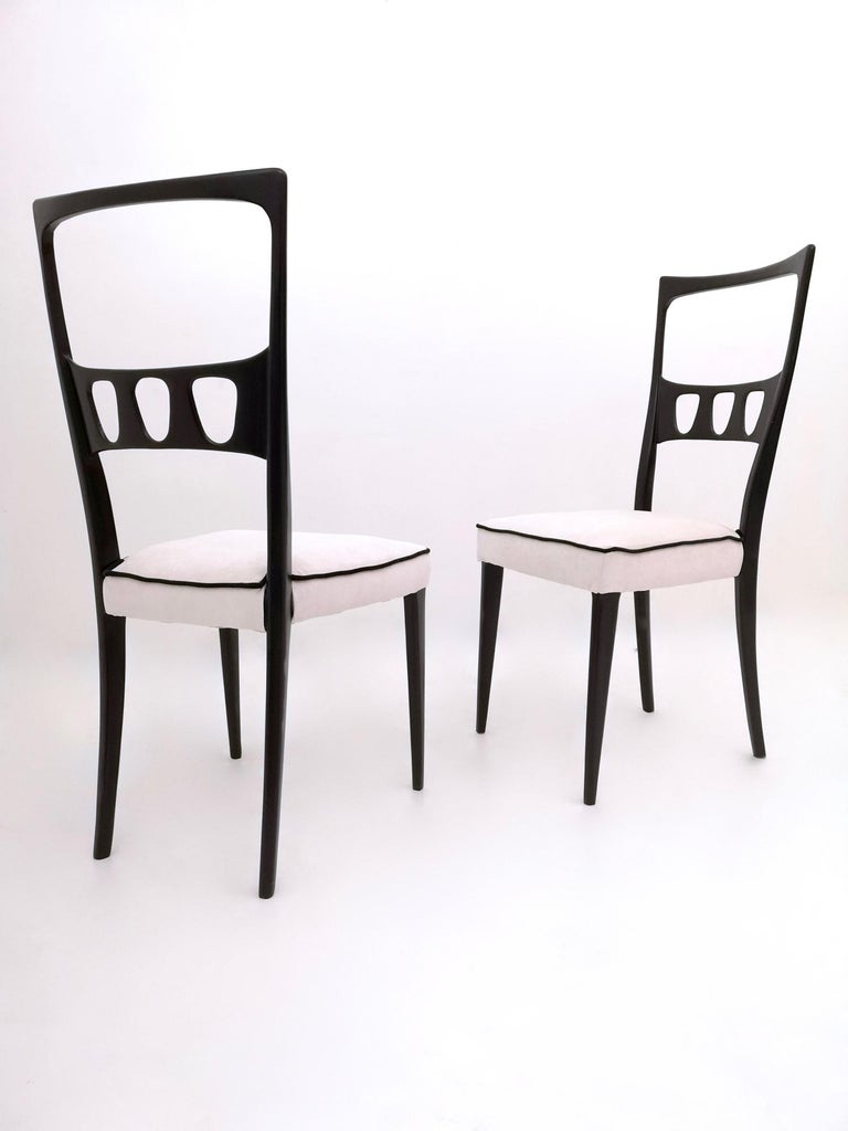 Set of Twelve White Velvet with Black Edges Dining Chairs, Italy, 1950s