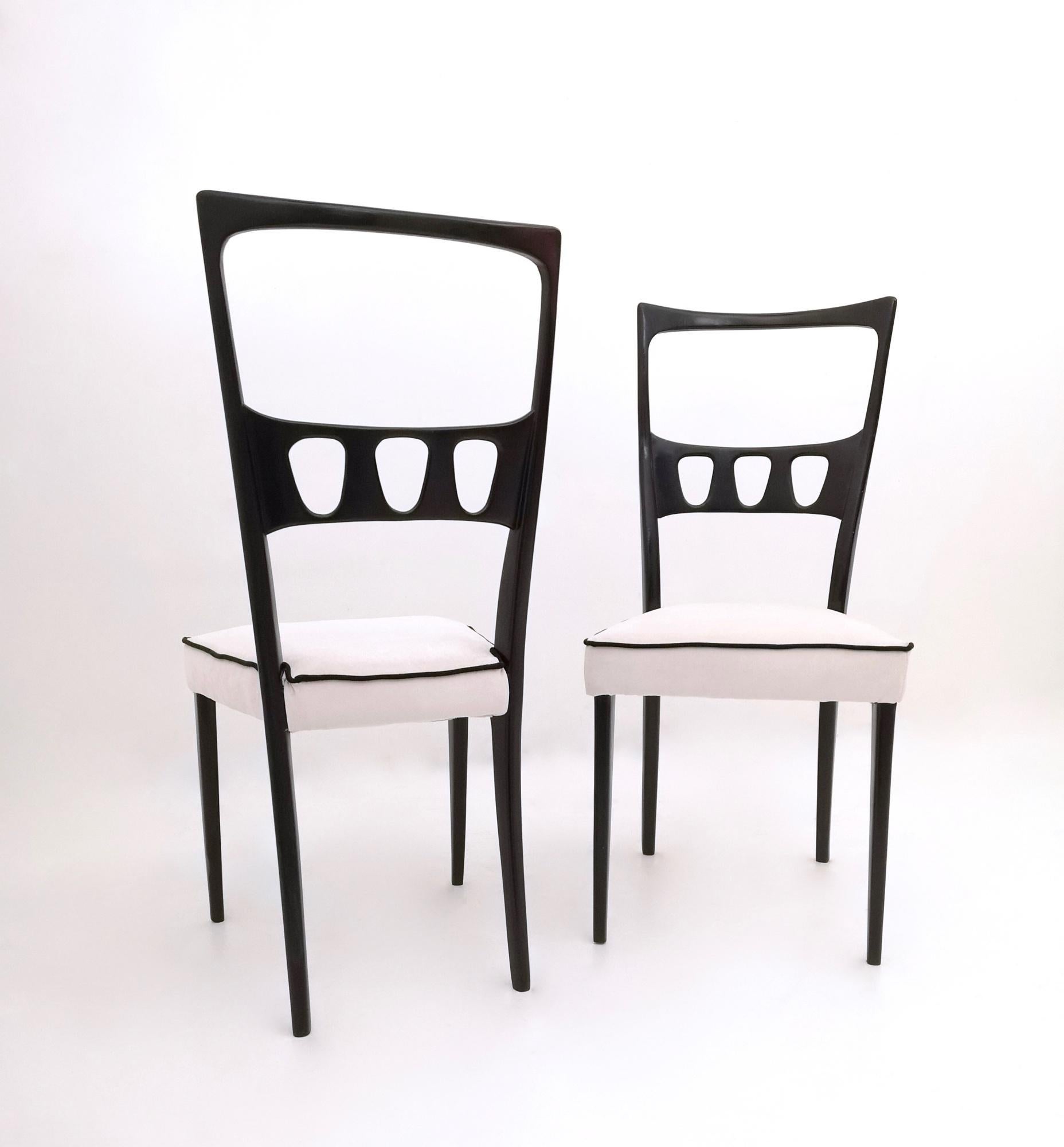 Mid-20th Century Set of Twelve Vintage Dining Chairs with White Velvet Upholstery, Italy