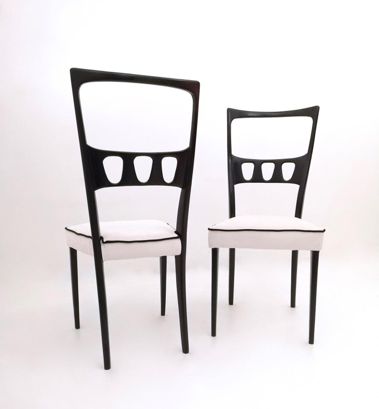 Mid-20th Century Set of Twelve Vintage Dining Chairs with White Velvet Upholstery, Italy For Sale