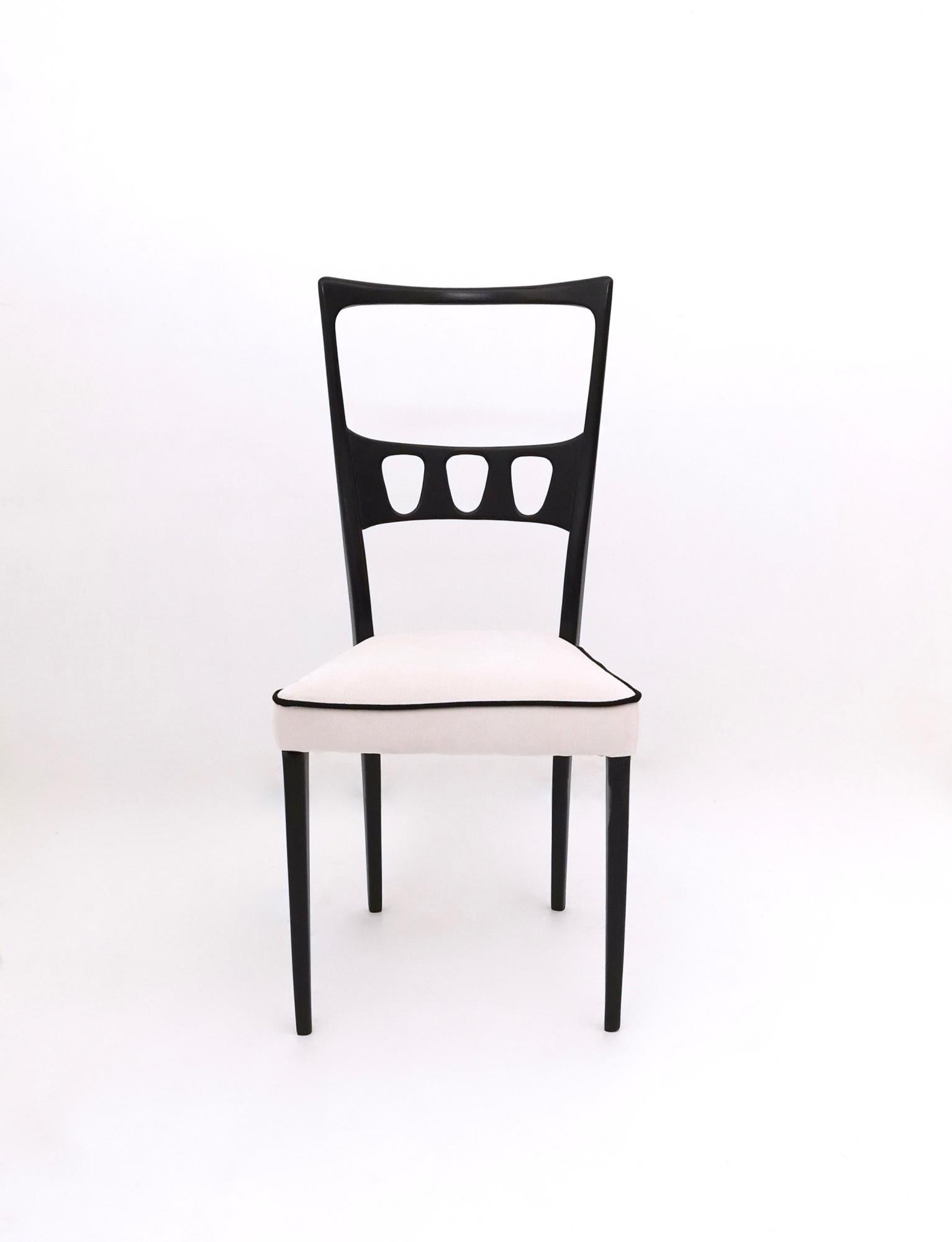 Beech Set of Twelve Vintage Dining Chairs with White Velvet Upholstery, Italy