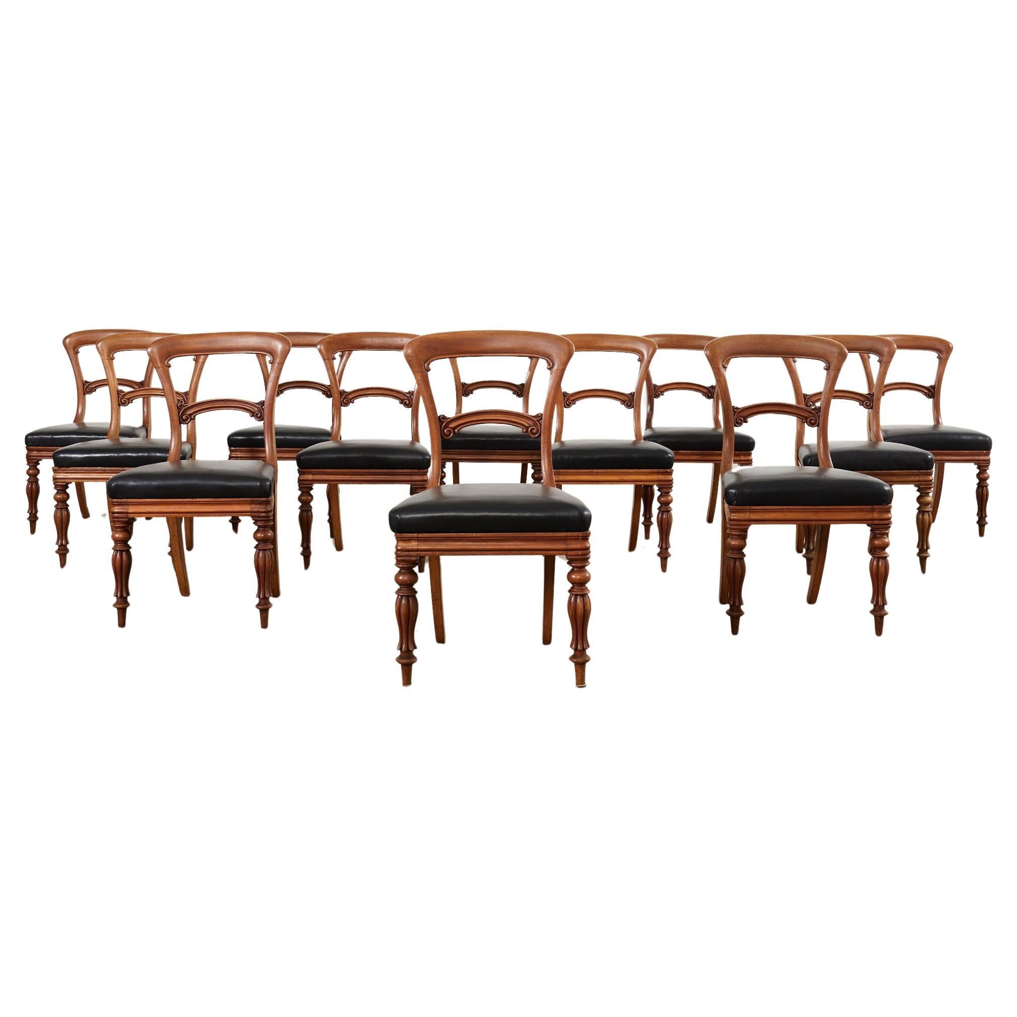 Set of Twelve William IV Mahogany Leather Dining Chairs For Sale