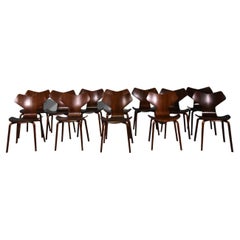 Set of Twelve Wooden Chairs Model Grand Prix by Arne Jacobsen for Fritz Hansen