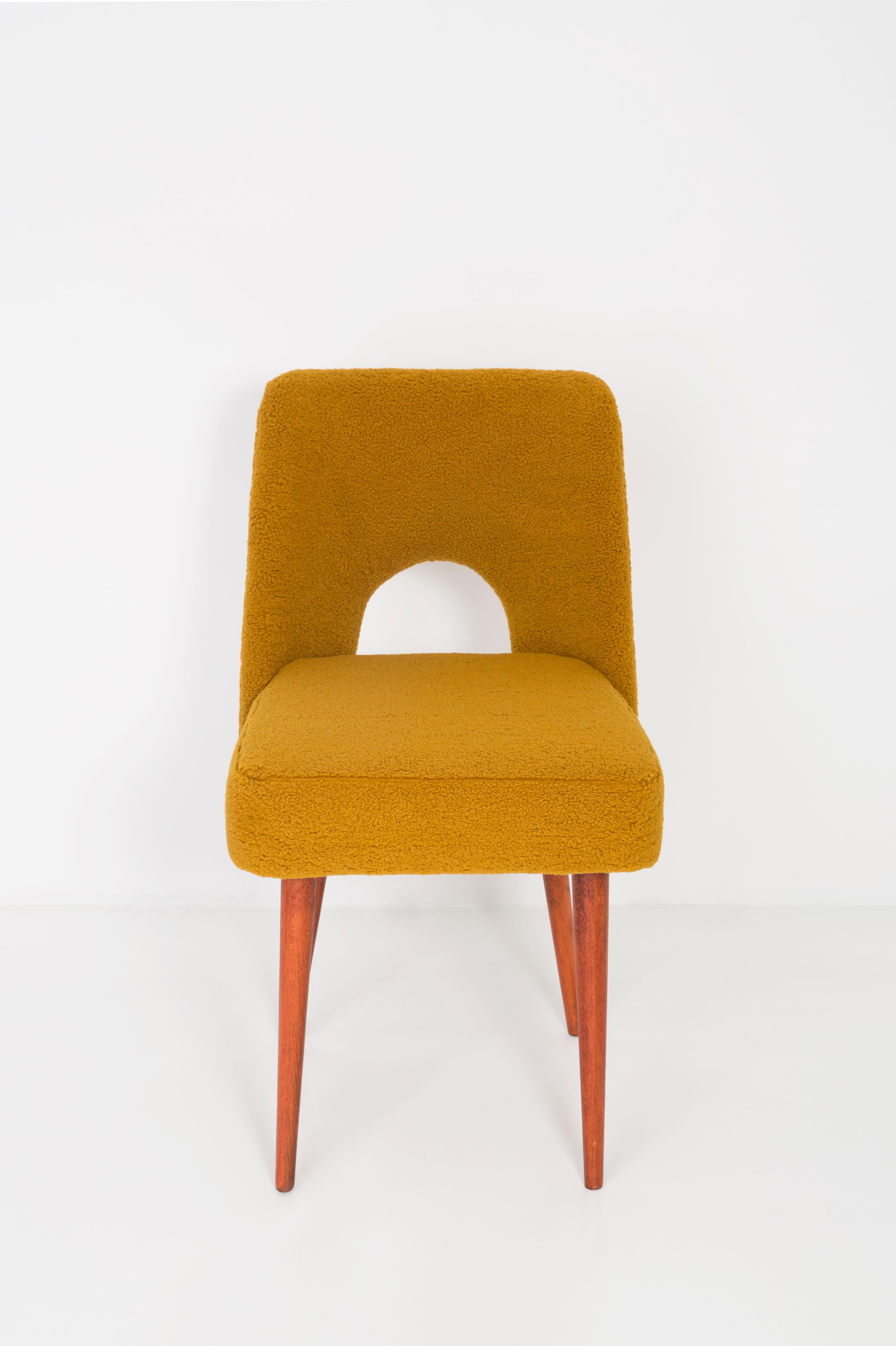 Textile Set of Twelve Yellow Ochre Boucle 'Shell' Chairs, 1960s For Sale