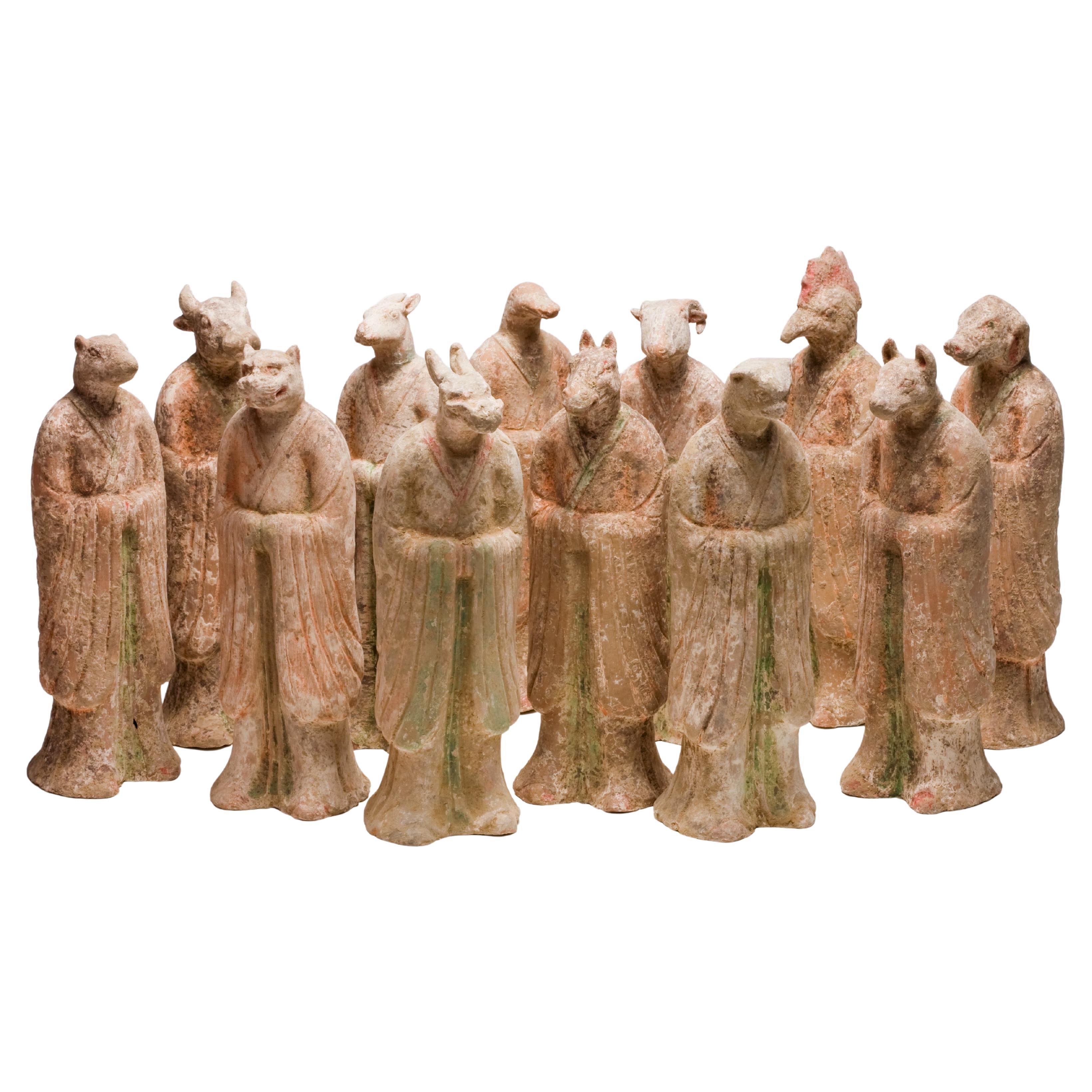 Set of Twelve Zodiac Animal Figures, Tang Dynasty For Sale