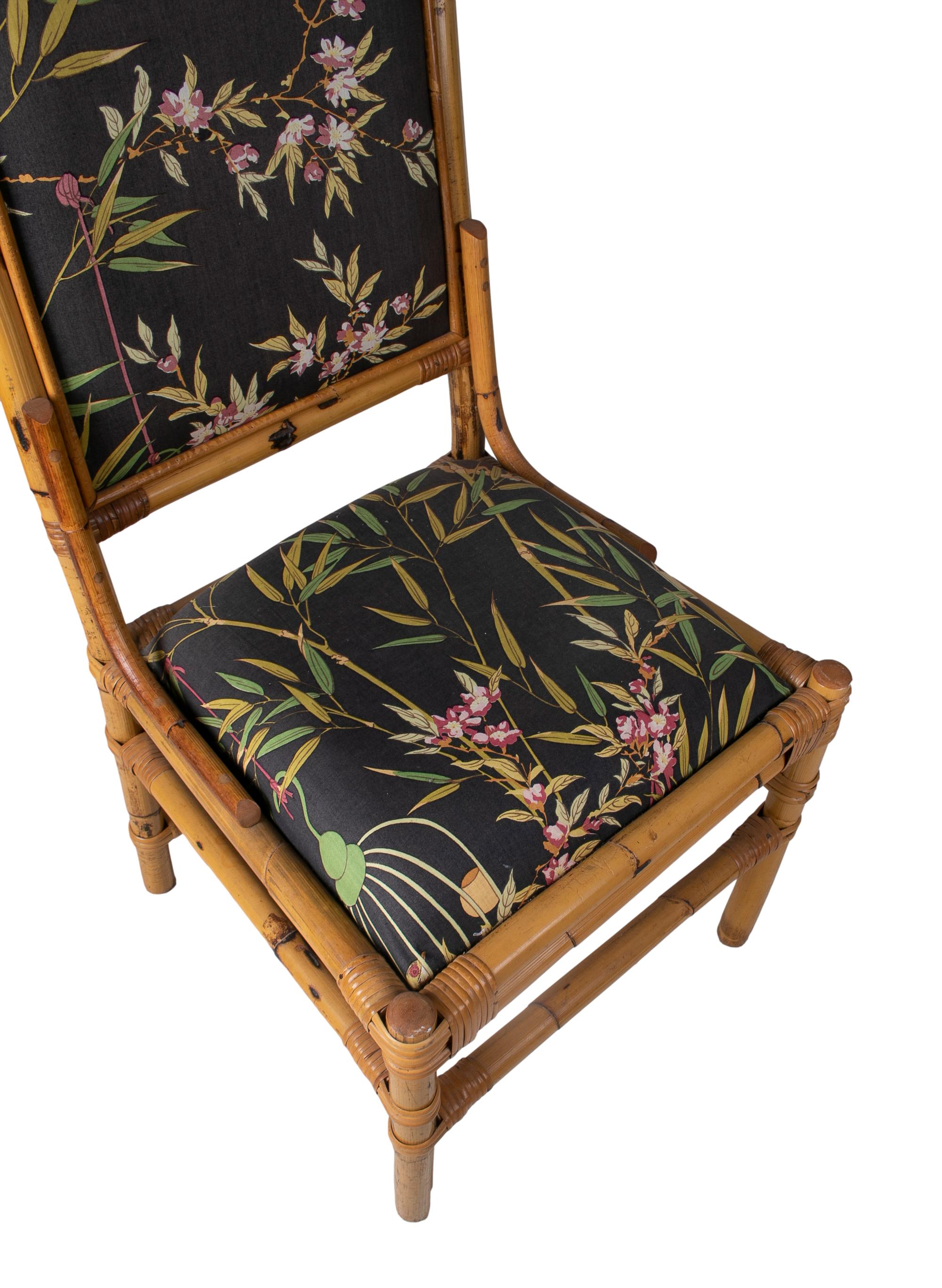 Set of Twenty 1970s Spanish Bamboo Upholstered High Back Chairs For Sale 6