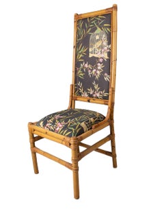 Set of Twenty 1970s Spanish Bamboo Upholstered High Back Chairs