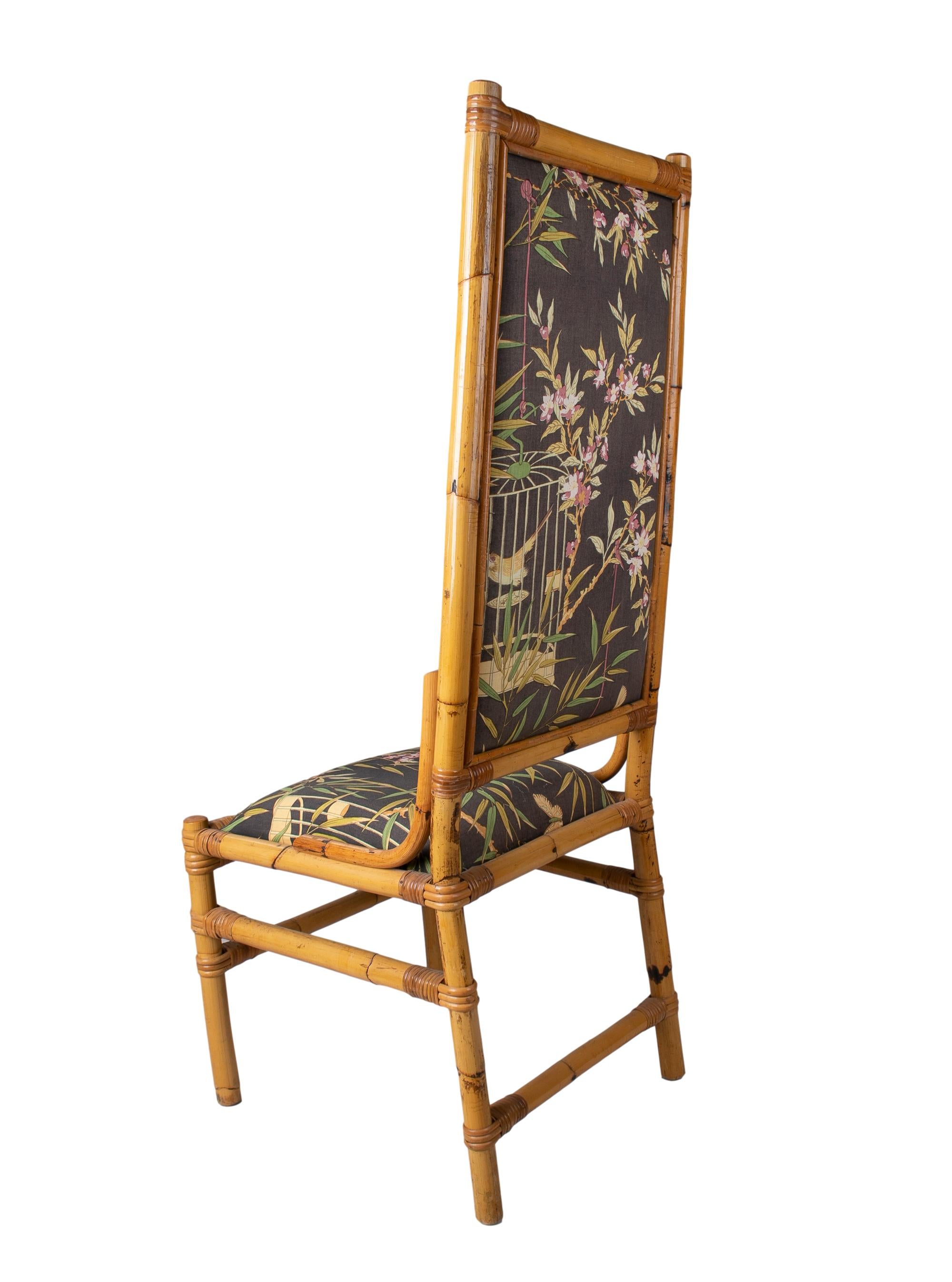 Set of Twenty 1970s Spanish Bamboo Upholstered High Back Chairs In Good Condition For Sale In Marbella, ES