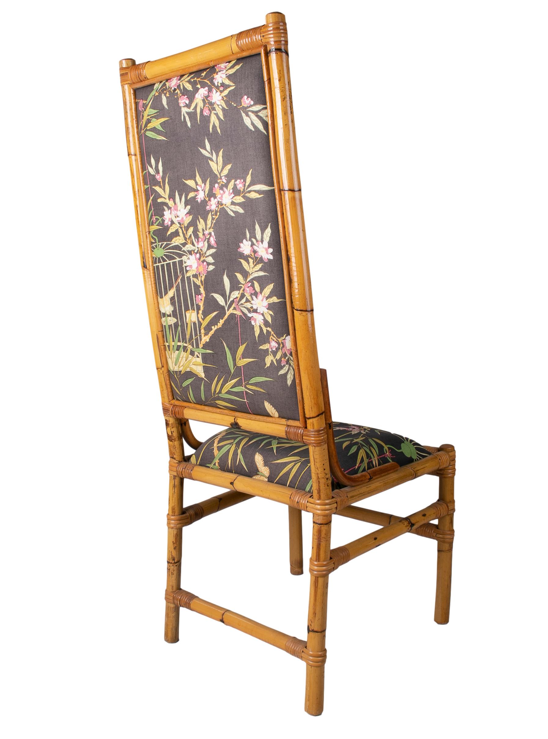 20th Century Set of Twenty 1970s Spanish Bamboo Upholstered High Back Chairs For Sale