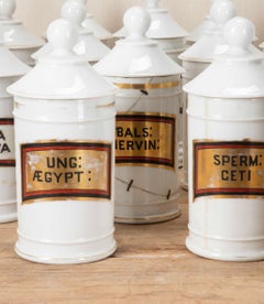 Set of Twenty Four Early 20th Century French Ceramic Apothecary Jars