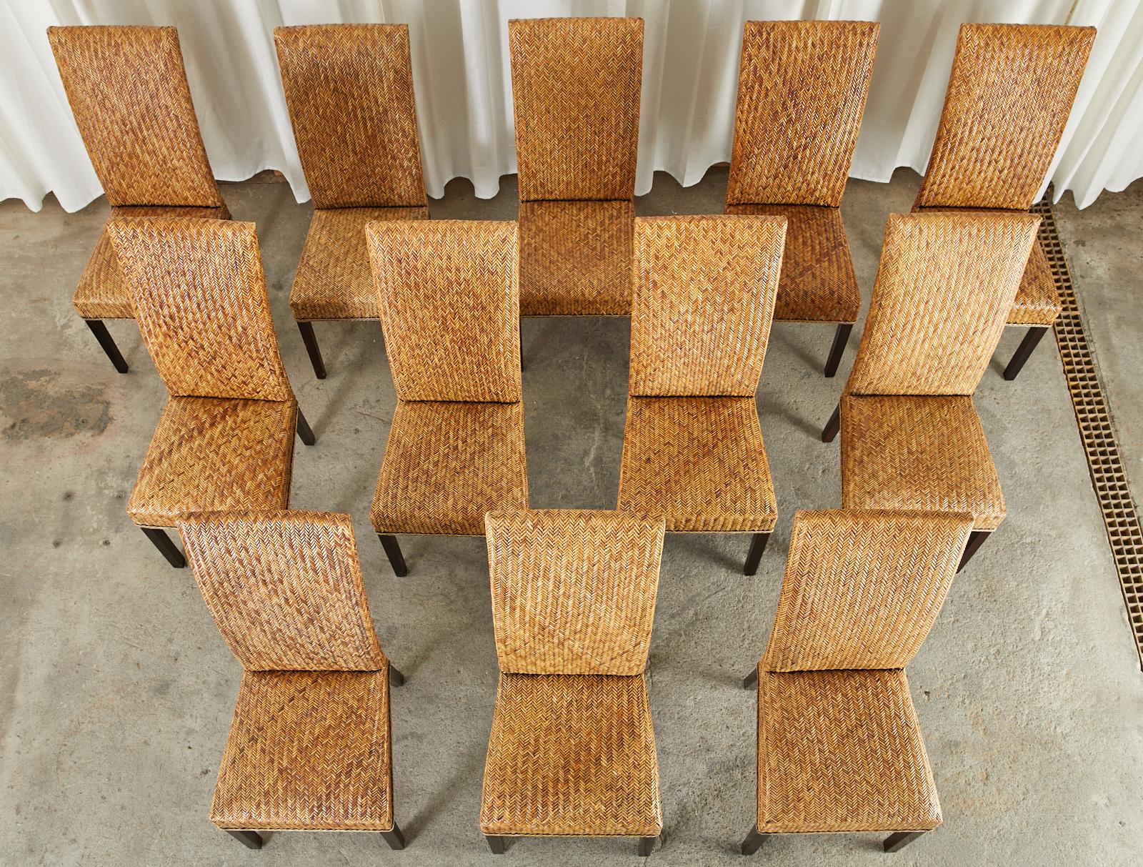 Hand-Crafted Set of Twenty-Four Organic Modern Woven Rattan Dining Chairs
