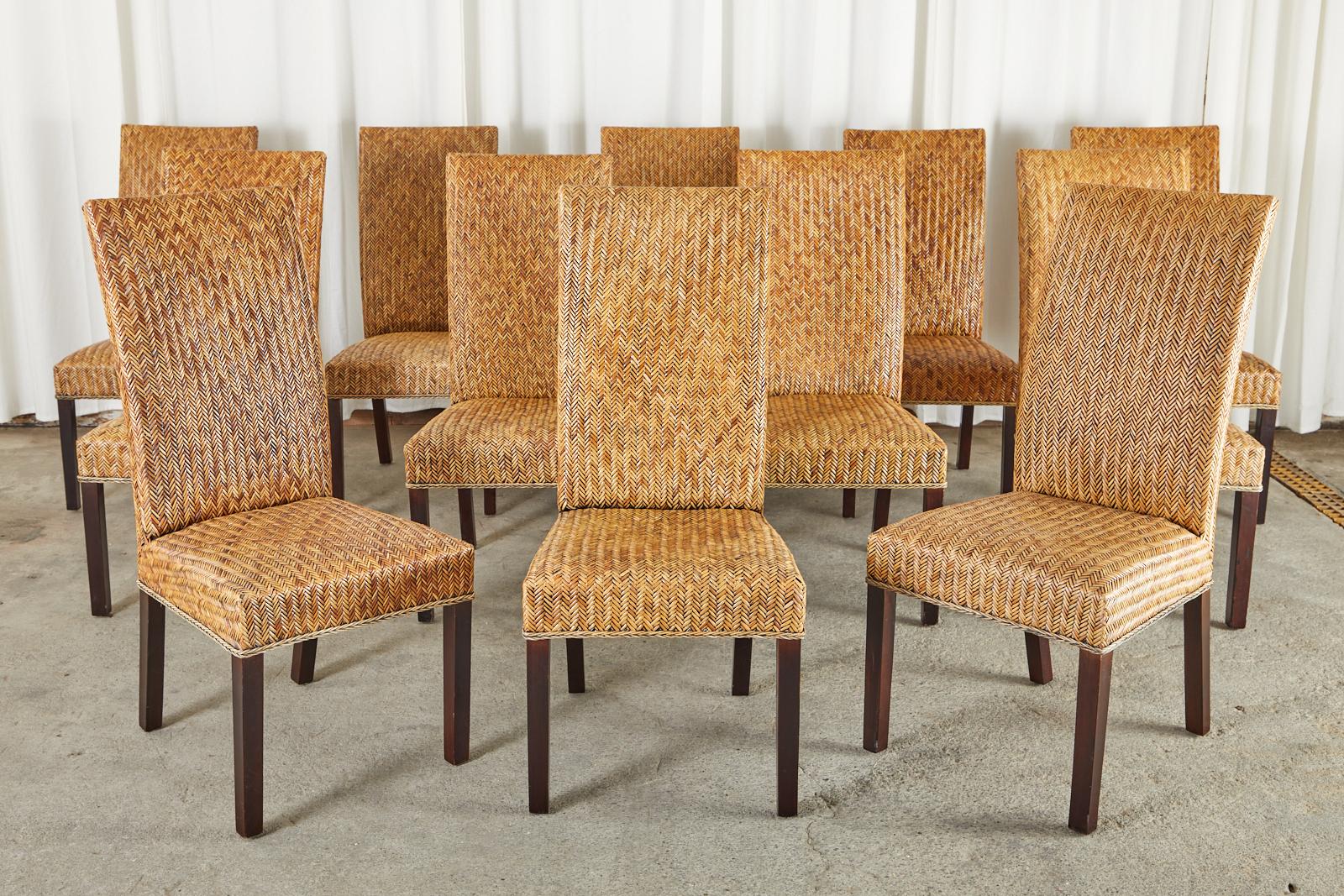 Set of Twenty-Four Organic Modern Woven Rattan Dining Chairs In Distressed Condition In Rio Vista, CA