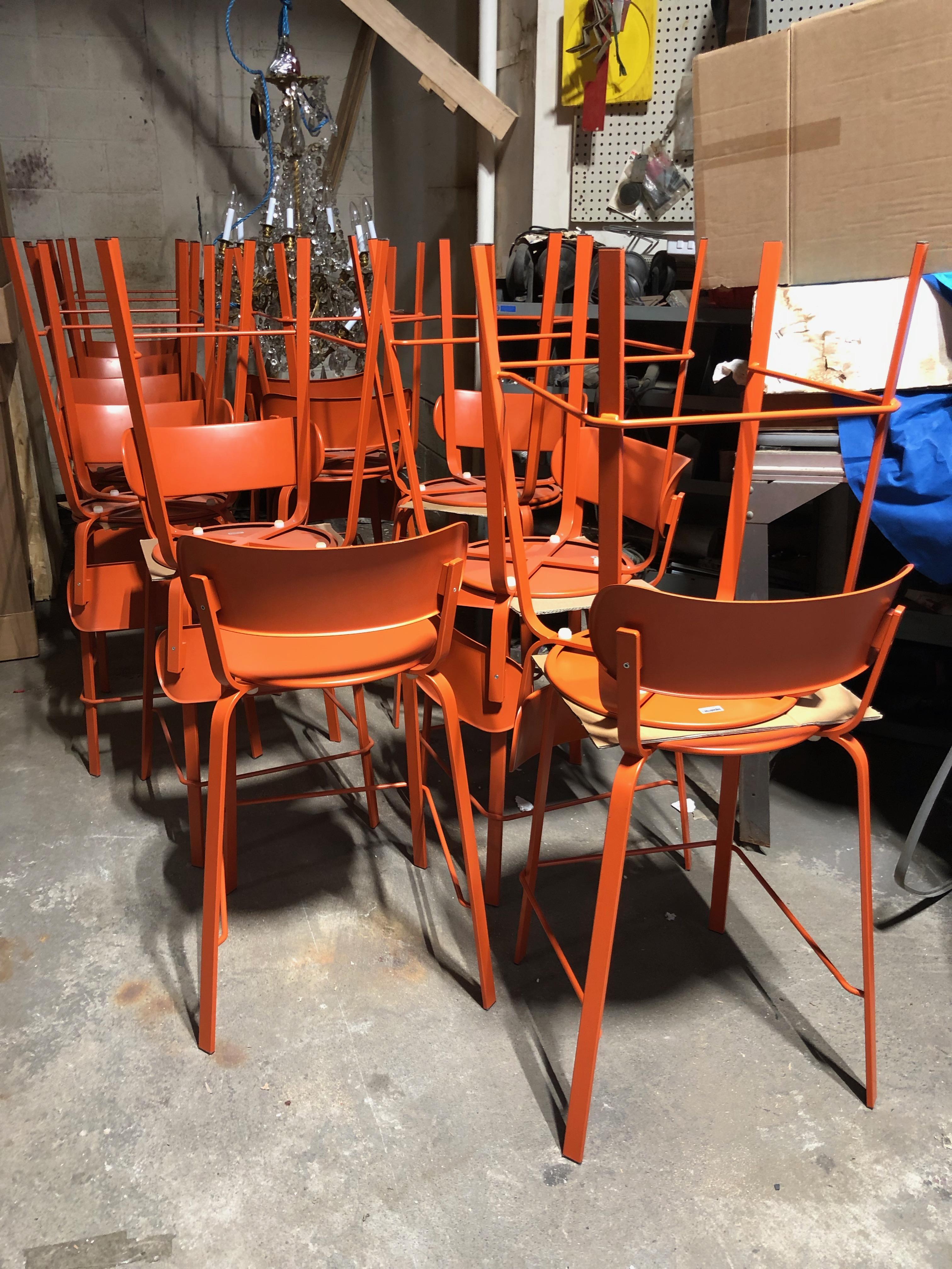 Set of Sixteen Italian LaPalma  Orange Stools In Excellent Condition In New York, NY
