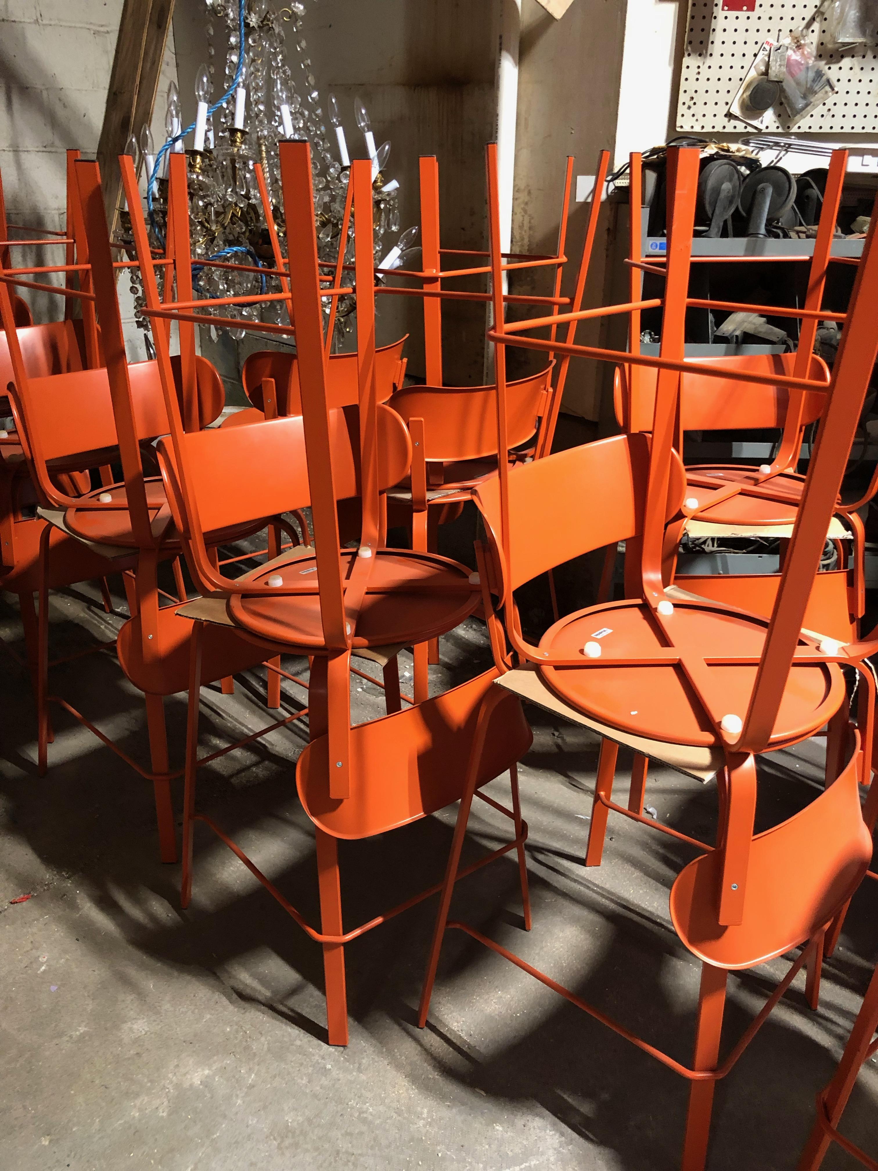 Metal Set of Sixteen Italian LaPalma  Orange Stools