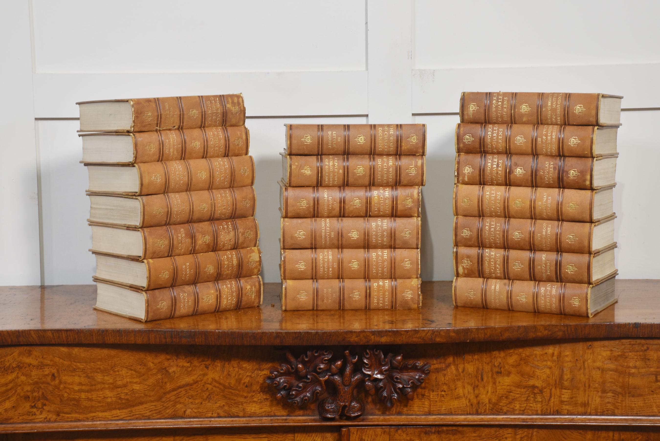 Set of twenty leather-bound books by Charles Dickens in good overall condition, some slight wear marks to edges.
Dimensions
Height 8.5 Inches
Width 6 Inches
Depth 2 Inches