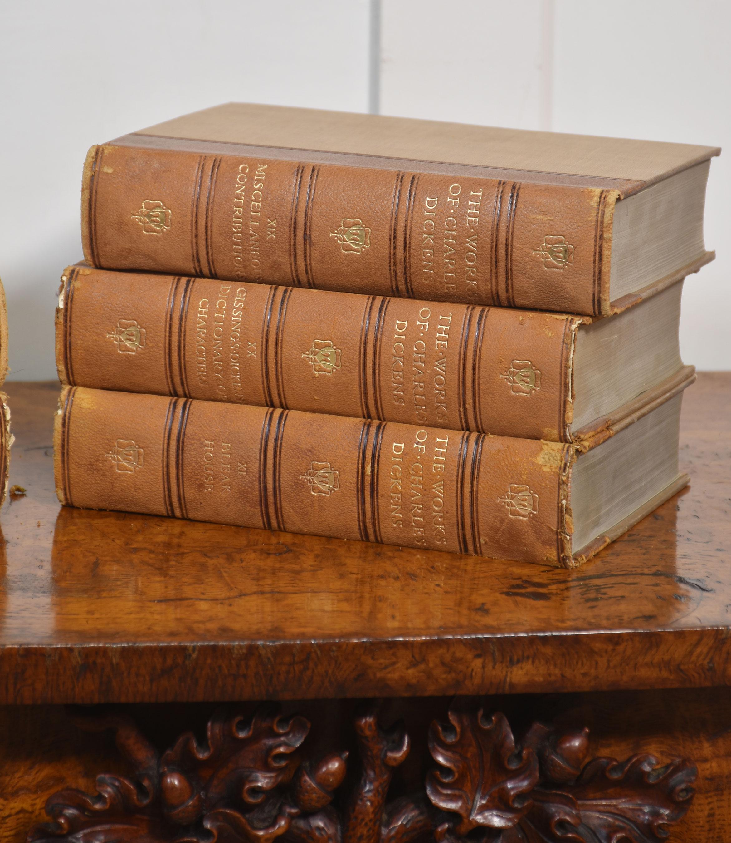 20th Century Set of twenty leather bound books by charles Dickens For Sale