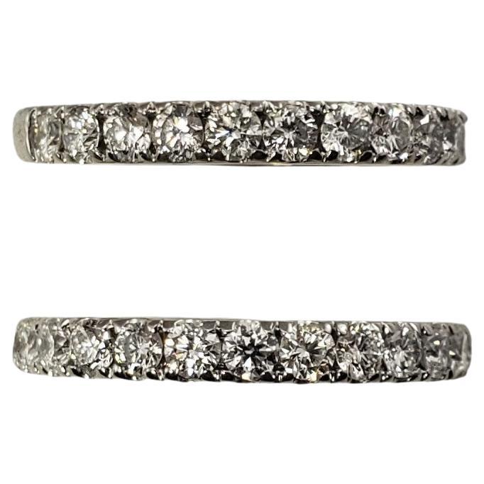 Set of Two 14 Karat White Gold and Diamond Wedding Bands Ring For Sale