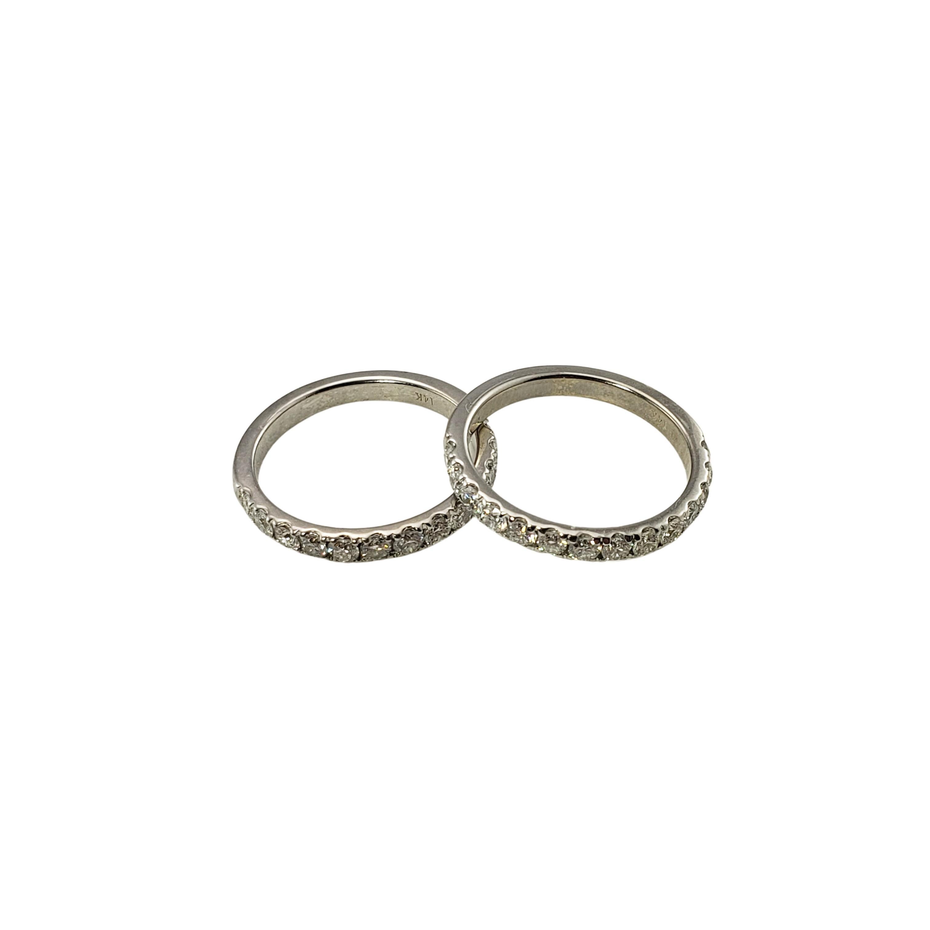 Contemporary Set of Two 14 Karat White Gold Diamond Wedding Bands Size 5.75 #20865 For Sale