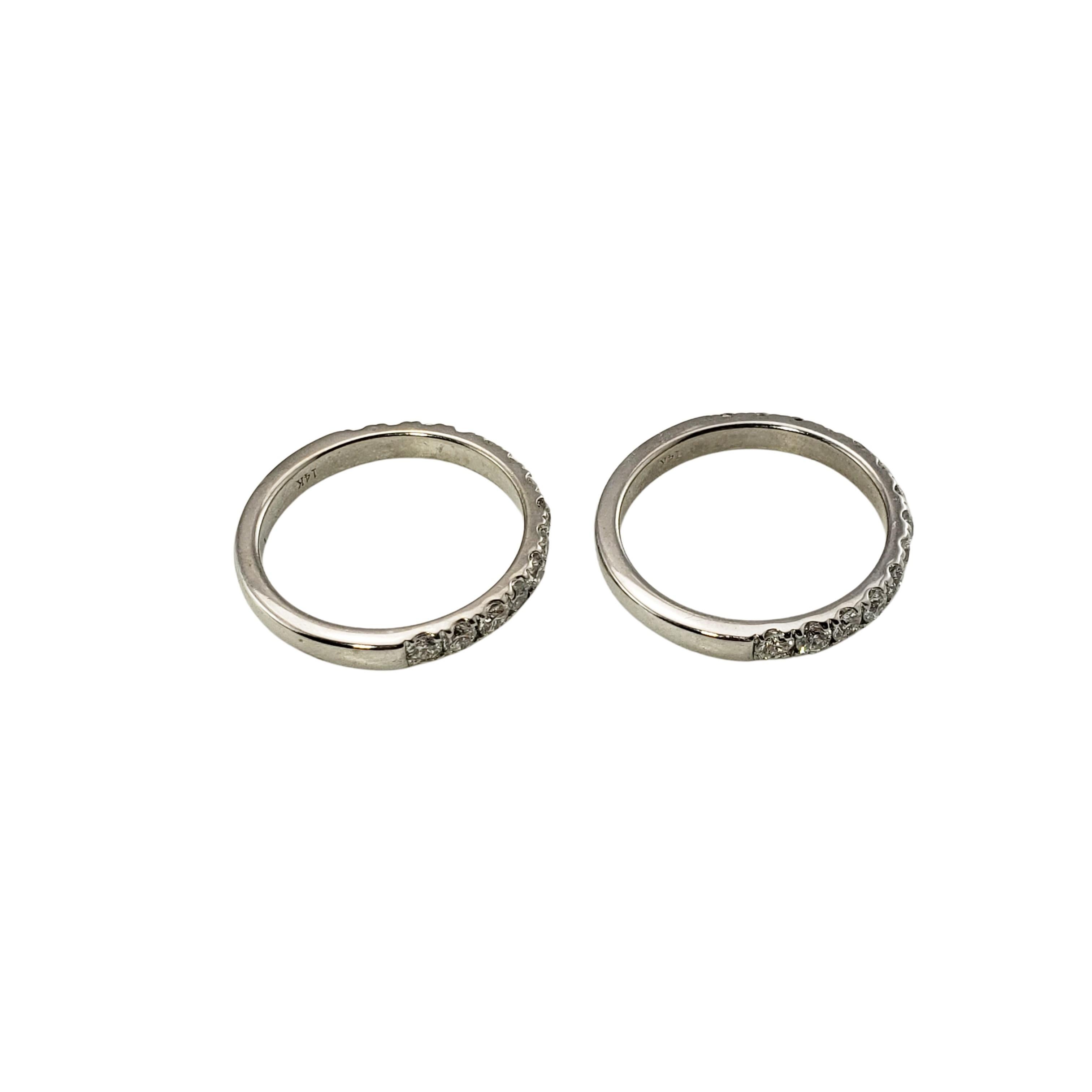 Brilliant Cut Set of Two 14 Karat White Gold Diamond Wedding Bands Size 5.75 #20865 For Sale