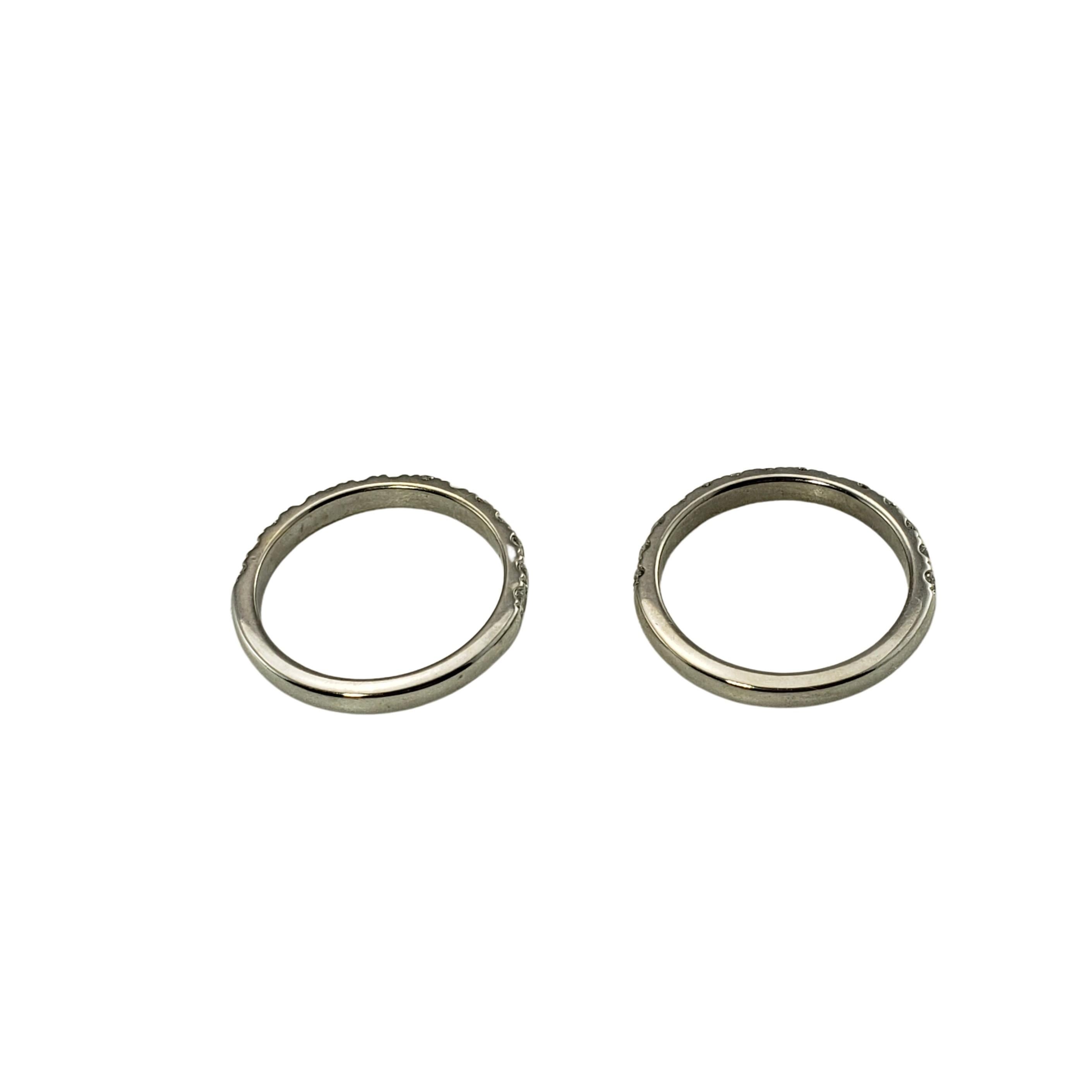 Women's Set of Two 14 Karat White Gold Diamond Wedding Bands Size 5.75 #20865 For Sale