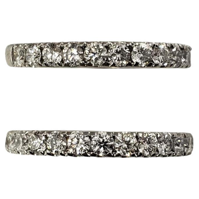 Set of Two 14 Karat White Gold Diamond Wedding Bands Size 5.75 #20865 For Sale